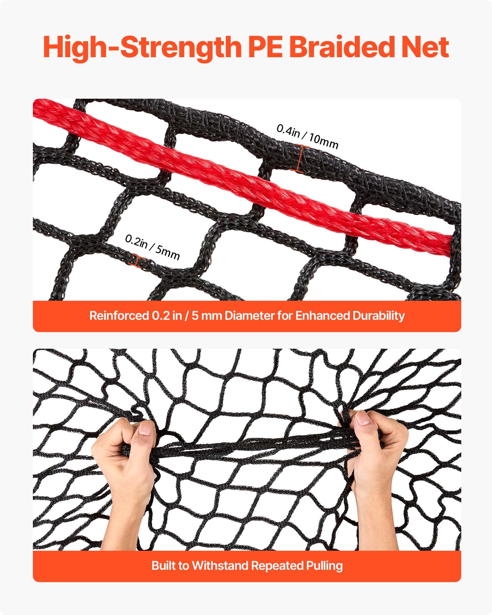 VEVOR Rundballen-Heunetz, 1,5x1,5x1,5 m, Maschenweite 38,1x38,1 mm, PE-Material, knotenloses Design, inkl. Kabelbindern, Nadelschiffchen, Reparaturschnur & Aufbewahrungsbeutel, Futternetz für Pferde