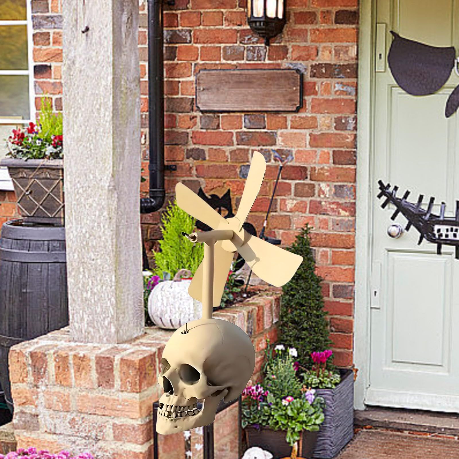 2026 Windmühlen-Garten-Metall-Halloween-Outdoor-Skulptur für Terrasse (White, 45cm)