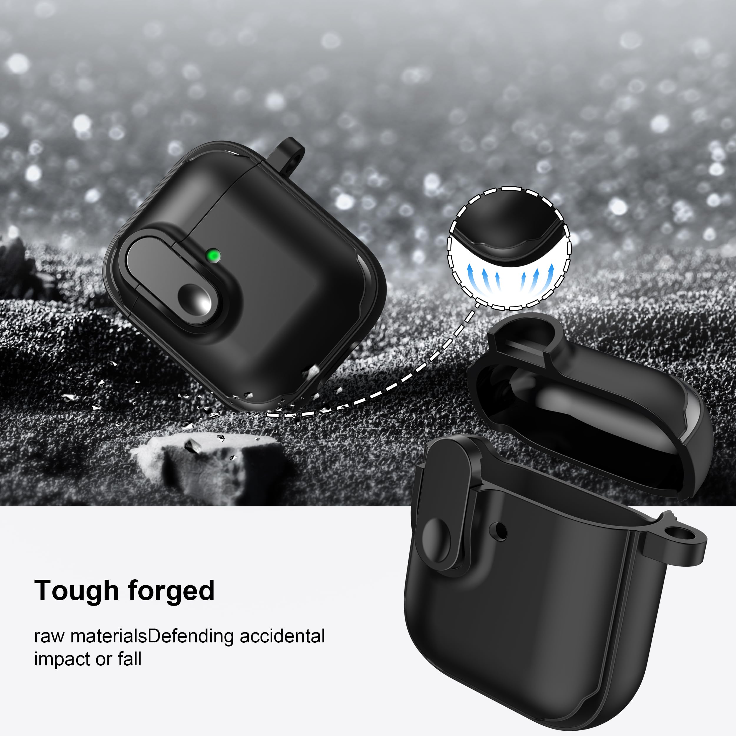 RFUNGUANGO Compatible with AirPods Case with Cleaning kit, Anti-Fall Lock Design, Powerful Drop Protection, TPU Skin-friendly Texture Compatible with AirPods 2nd 1st Generation Charging Case,Black — view 3