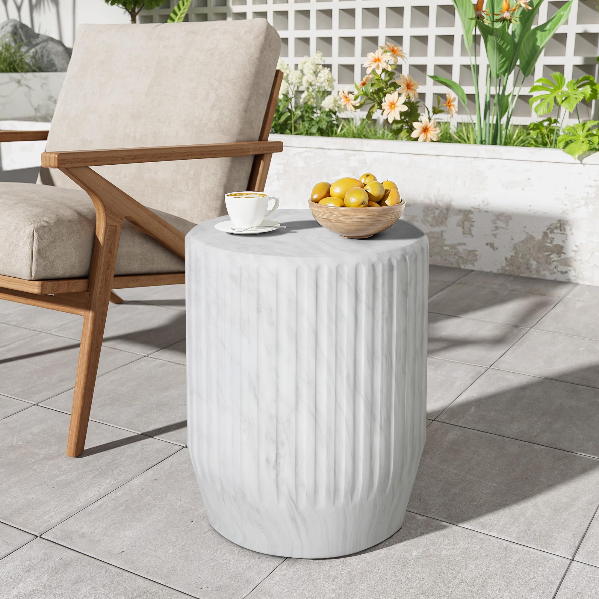 Christopher Knight Home Jayme Lightweight Concrete End Table, Outdoor Cylinder Side Table, Gear-Shaped Accent Garden Stool, Decorative Small Coffee