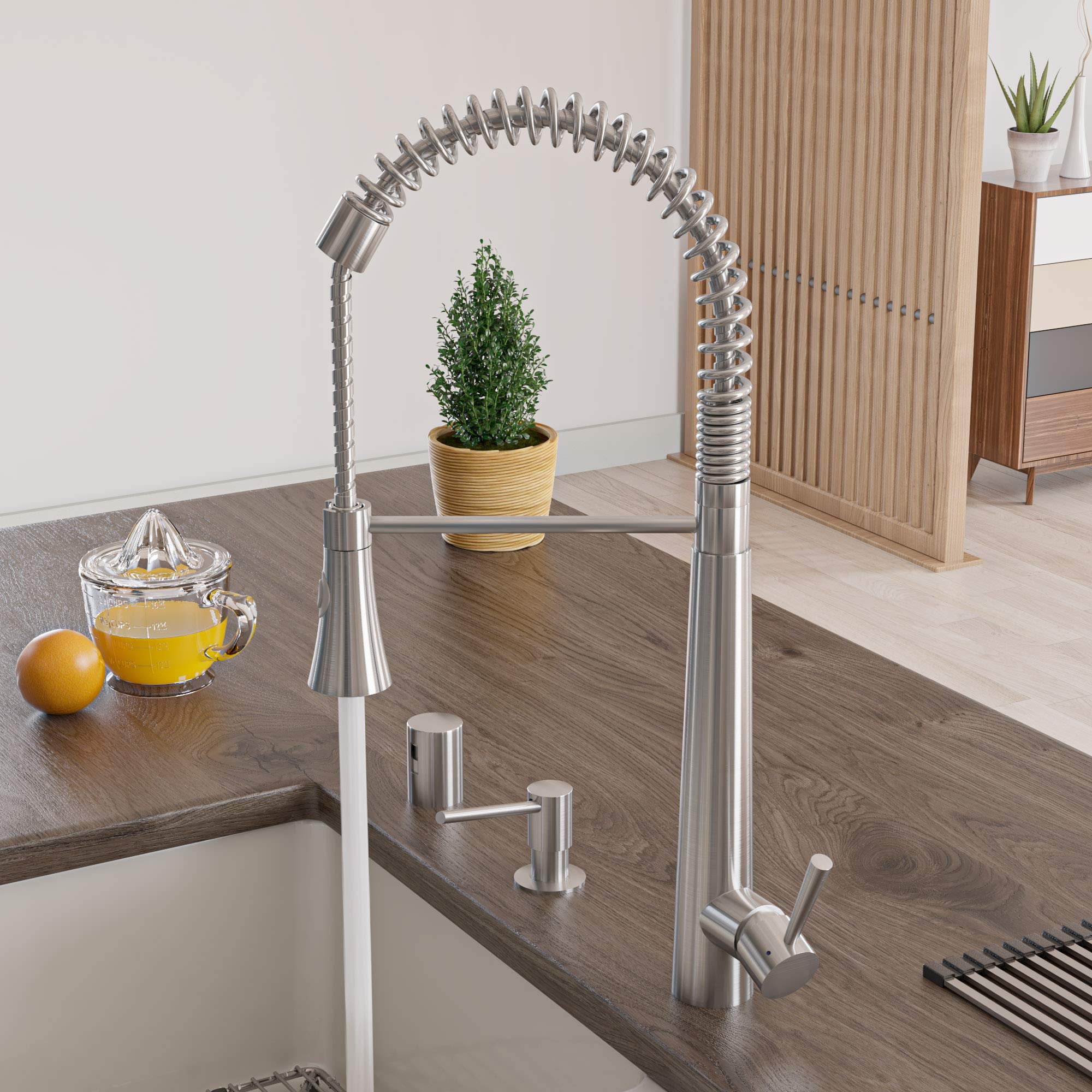 ALFI Brand AB2039S Solid Stainless Steel Commercial Spring Kitchen Faucet
