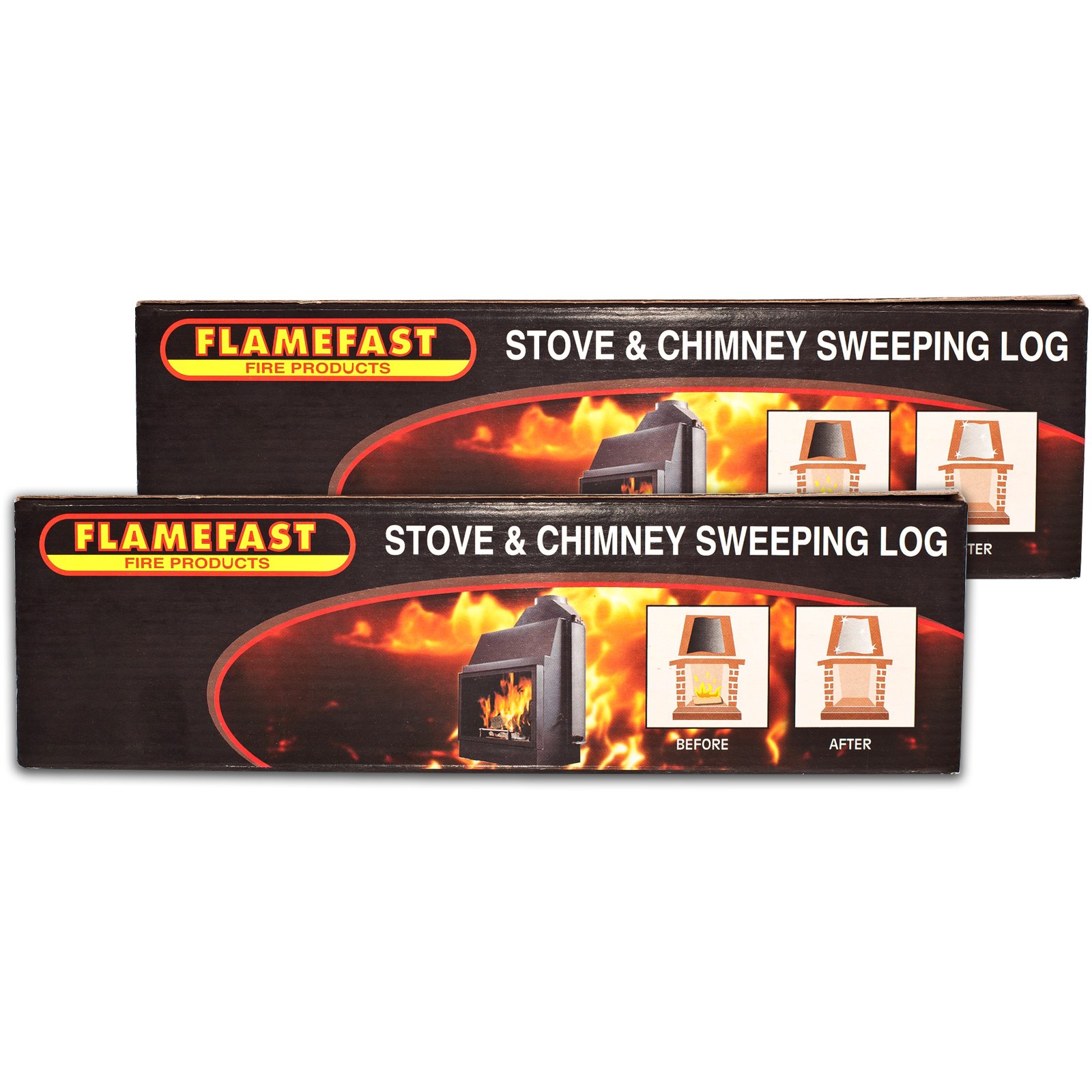 Flamefast & Tigerbox Light 2 X Flamefast Stove & Chimney Sweeping Logs Help To Remove Creosote, Soot And Tar Deposits & Tigerbox Safety Matches