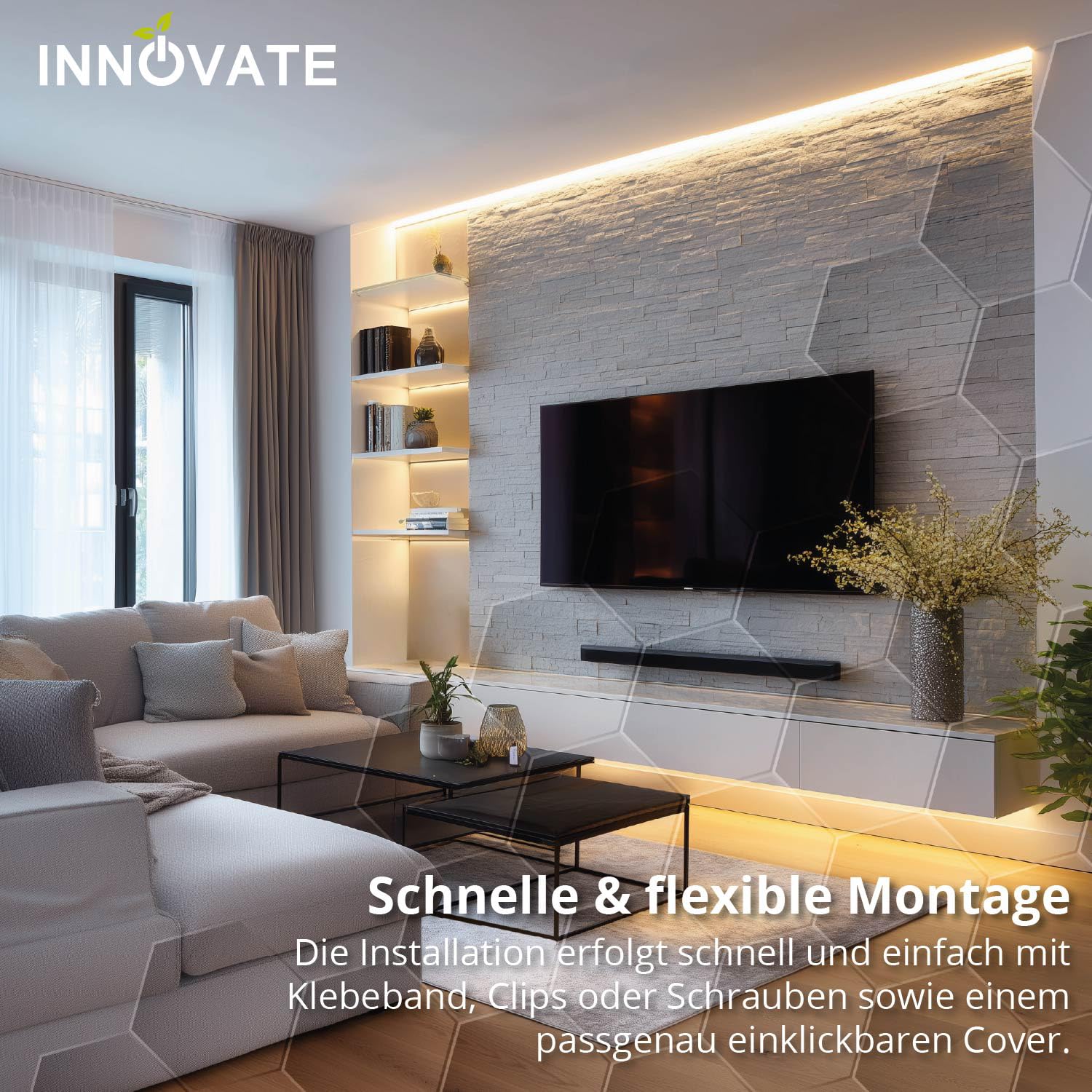 INNOVATE LED Einbauprofil 2m 4er Set [12x6mm Aluprofil Silber Diffusor Milchig] Aluprofil für LED Streifen 2m I Indirekte Beleuchtung Unterbauleuchte Küche I Ambientebeleuchtung Wohnzimmer LEDs Büro