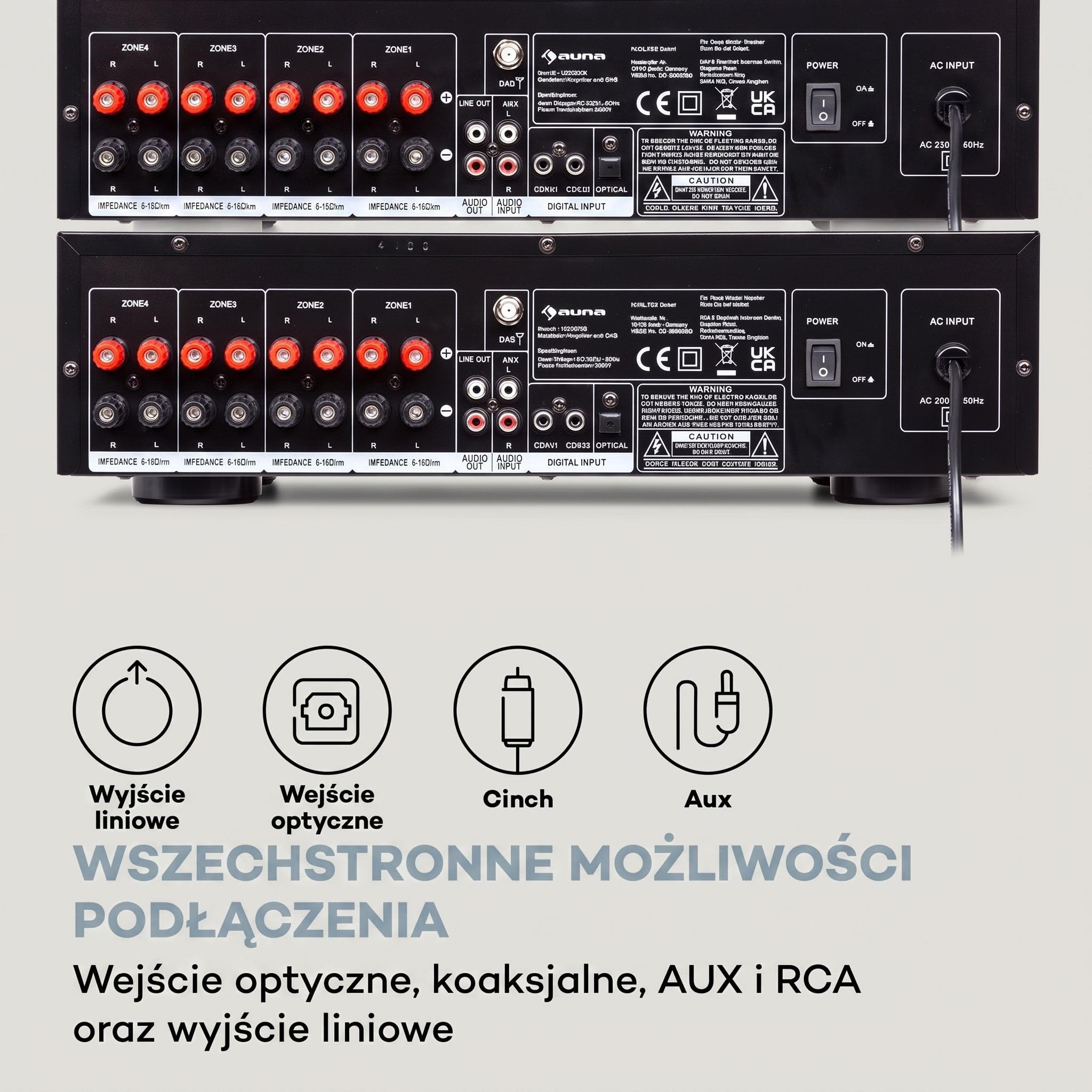 AUNA AMP-4000 Wzmacniacz stereo HiFi z radiem Dab+, pilotem USB, wyświetlaczem LED, czarny