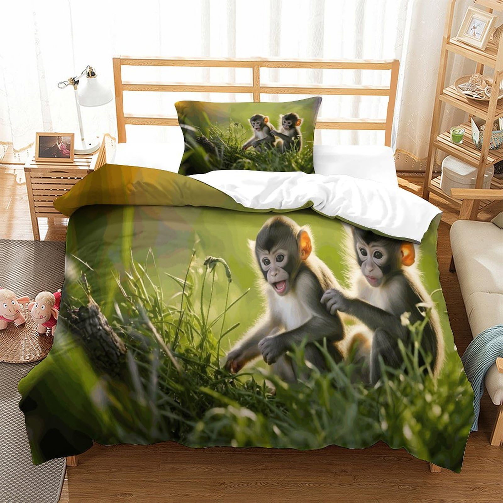 P1S9U7W5Y Nature 3D Printed Monkey Duvet Cover Set 3pcs Microfiber Jungle Monkey Bedding Set Single