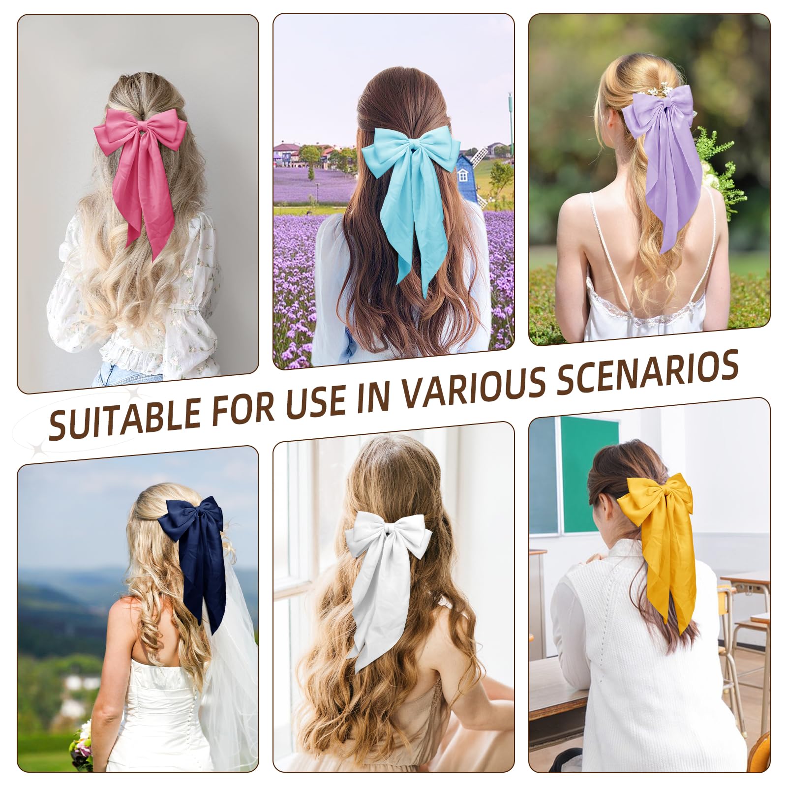 Amazon.com : Hair Bows for Women 8PCS Soft Satin Hair Bow 15  display picture 3