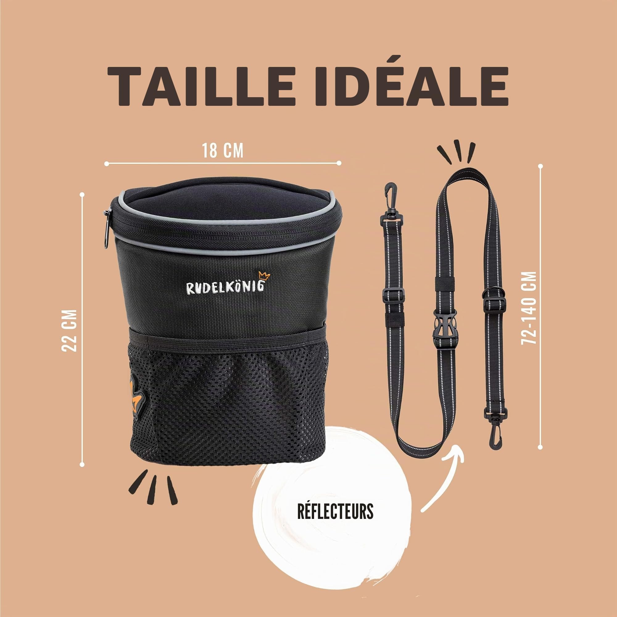 Rudelkönig Sac de Dressage Multifonctionnel pour Chien - Sacoche Friandise avec Pochette