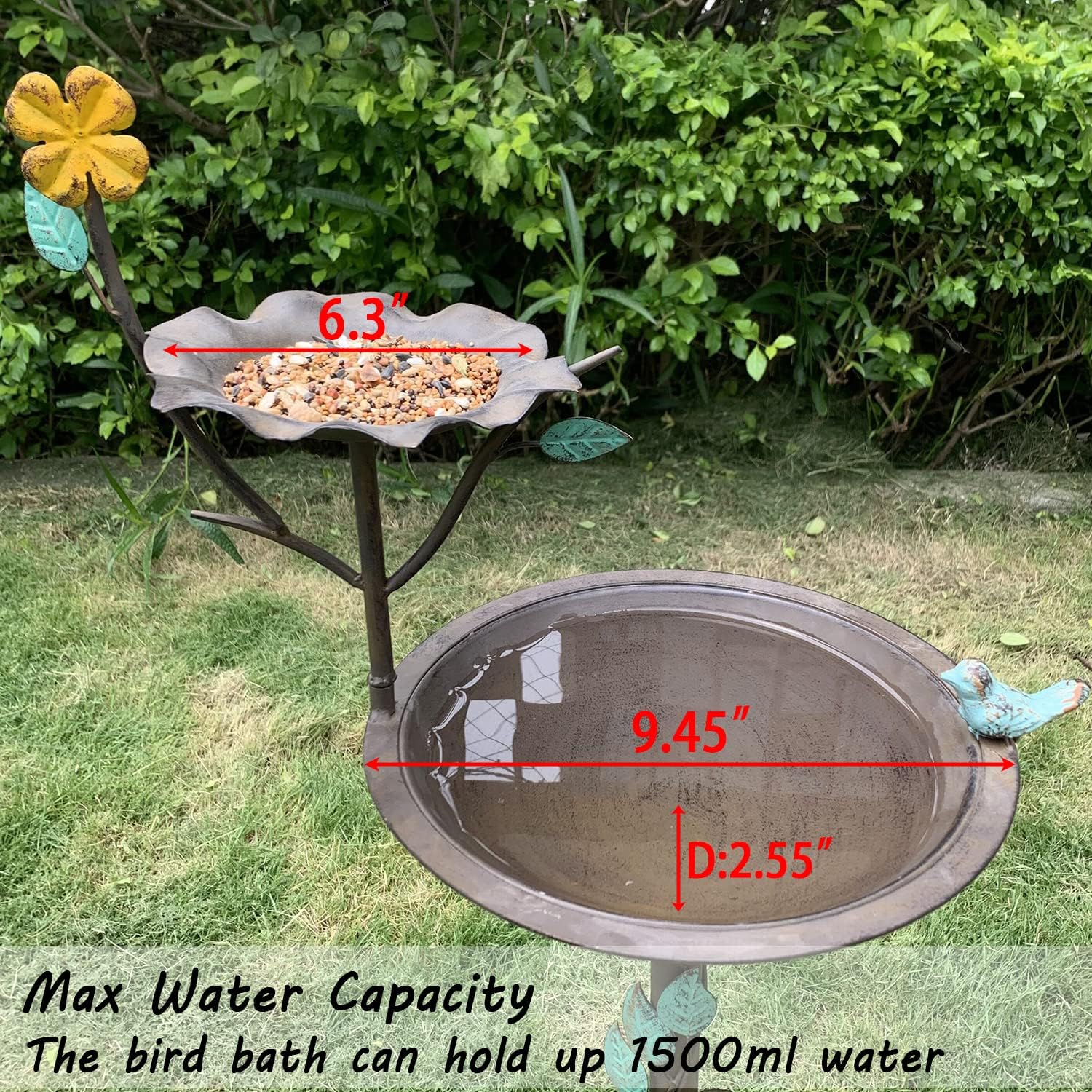 Bird Baths for Outdoors, Cast Iron Birdbaths Pedestal, Metal Copper Bird Water Bath, Antique Garden Yard Standing Bird Feeder, Decorative Heavy Duty Birdbath Bowl, 2.55”D x 36.2”H