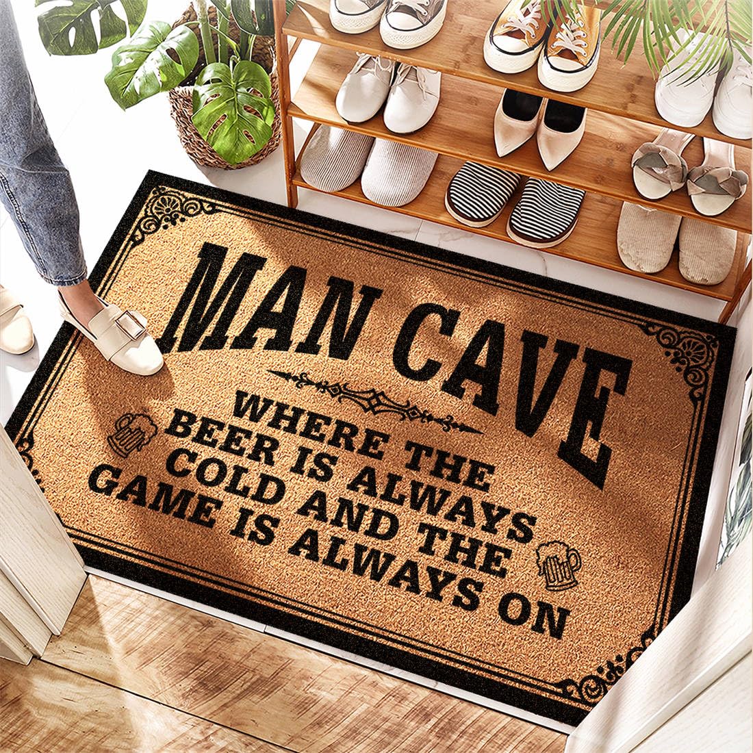 Tapis d'entrée Man Cave déco porte extérieure bière fraîche Husky