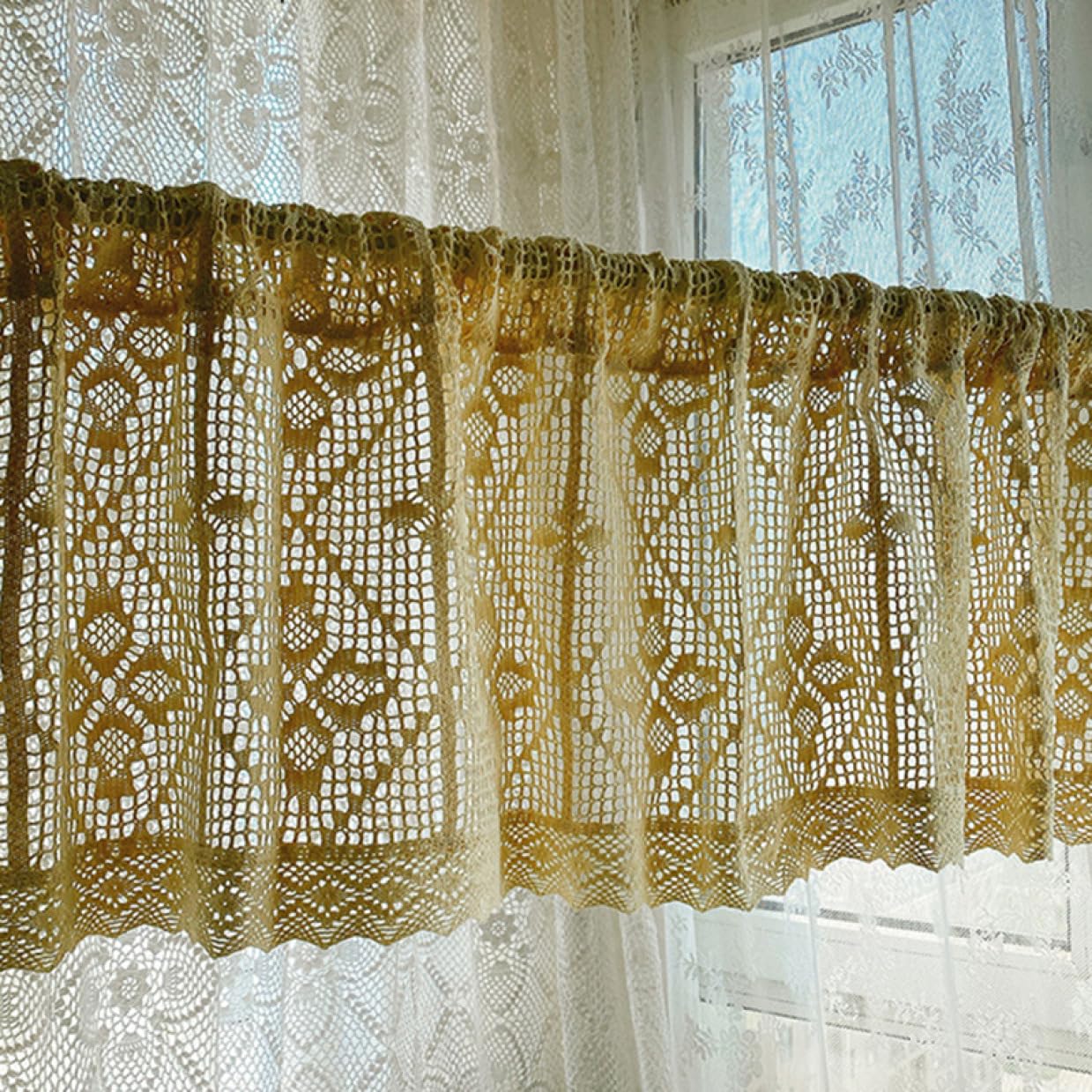 Amazon｜[YXSNG] のれん かぎ針編み ニットコットンカーテン 花柄 セミ