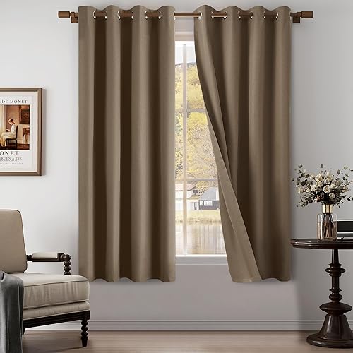 Miniatura 37 de Cortinas texturizadas de lino 100% opacas de 84 pulgadas de largo, juego de 2 paneles para sala de estar, dormitorio, cortinas opacas con ojales en