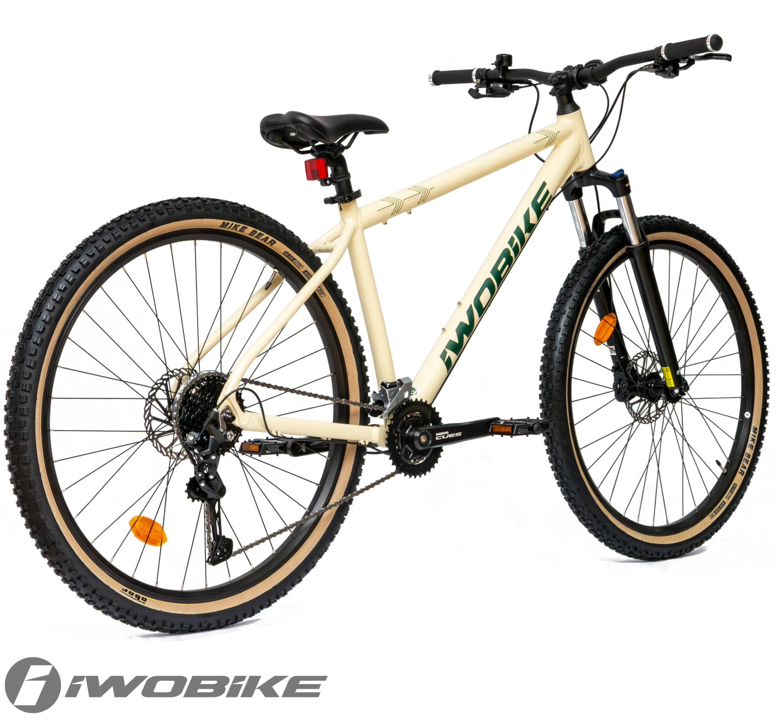 Rower Górski MTB, 29 Cali, Kremowy Mat z Zielonymi Wstawkami | Rower Górski MTB, 29 Cali, Kremowy Mat z Zielonymi Wstawkami, Męski, 18 Biegów, Rama Aluminiowa 18,5", Amortyzacja SR amortyz