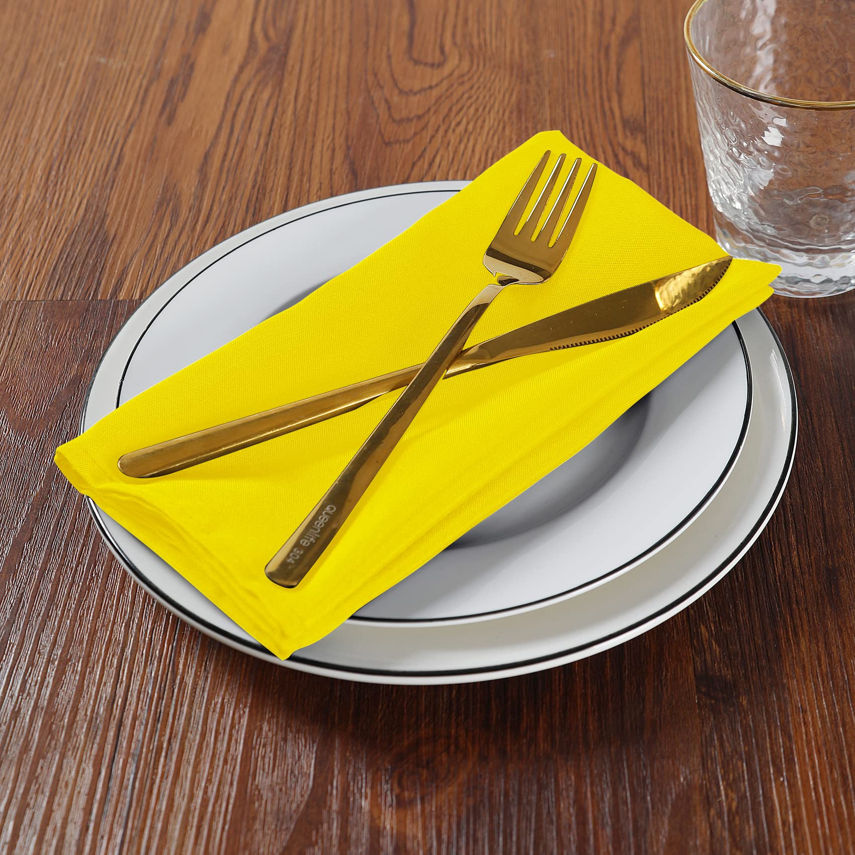 Servilletas de tela de 20 x 20 pulgadas, lavables de poliéster, servilletas de mesa suaves para bodas, fiestas, banquetes (amarillo, 25 unidades)