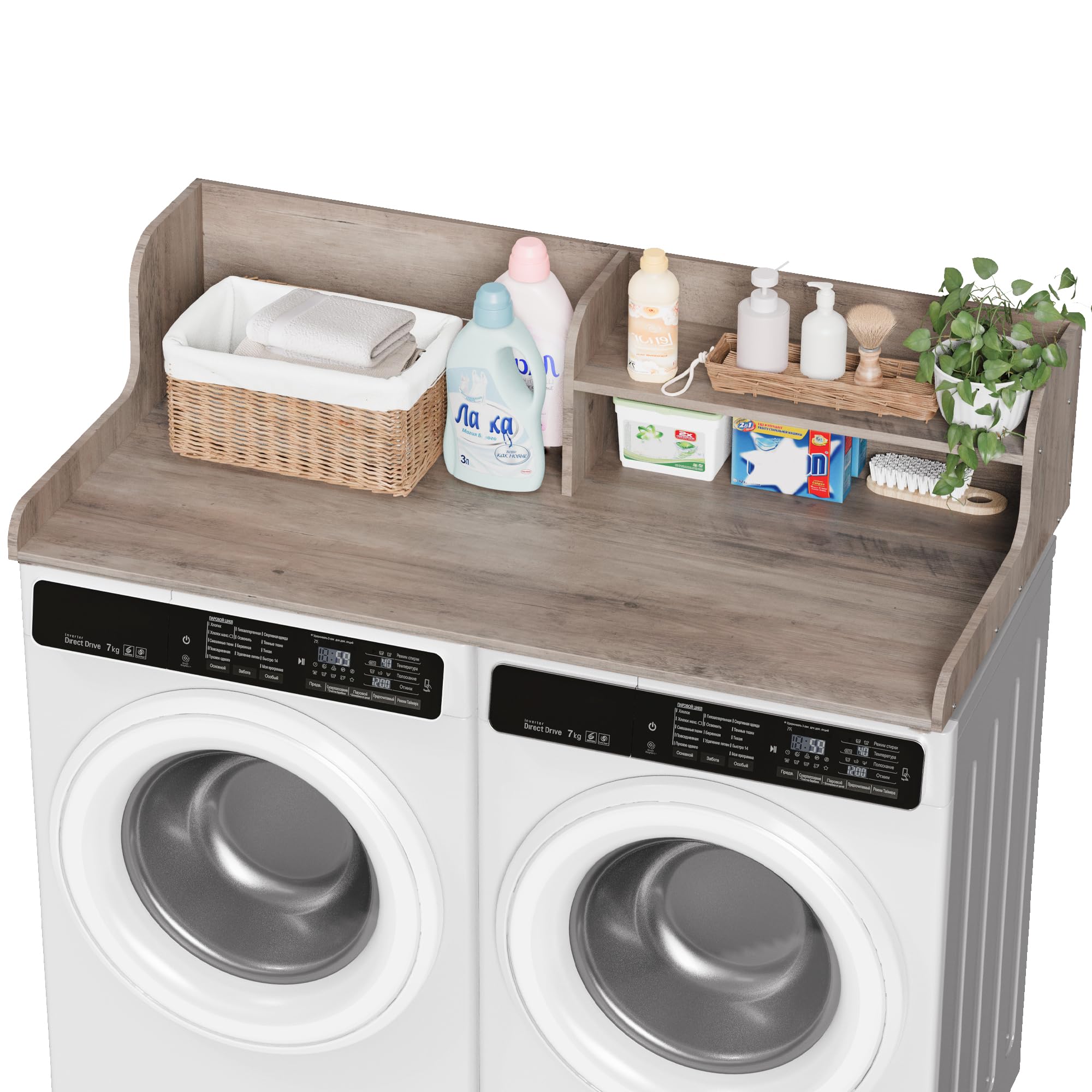 dtk washer dryer wood countertop with shelf, laundry topper with non-slip mat,27.55" depth x 54" width dryer covers for the top with edge rails (rural)
