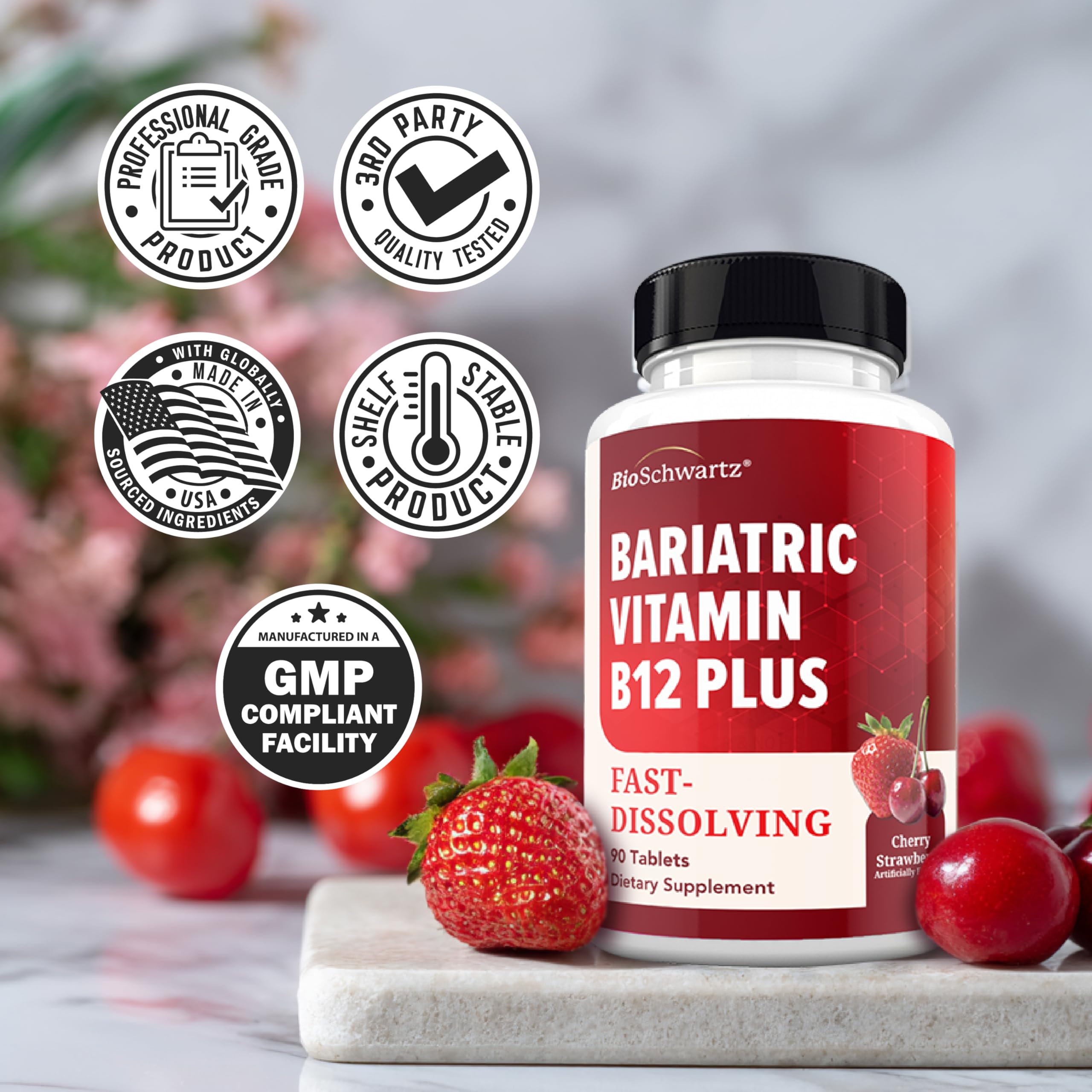 Bariatric B12 Plus Dissolvable Tablets - Cherry Strawberry Flavor, 90ct — Amazon image 7