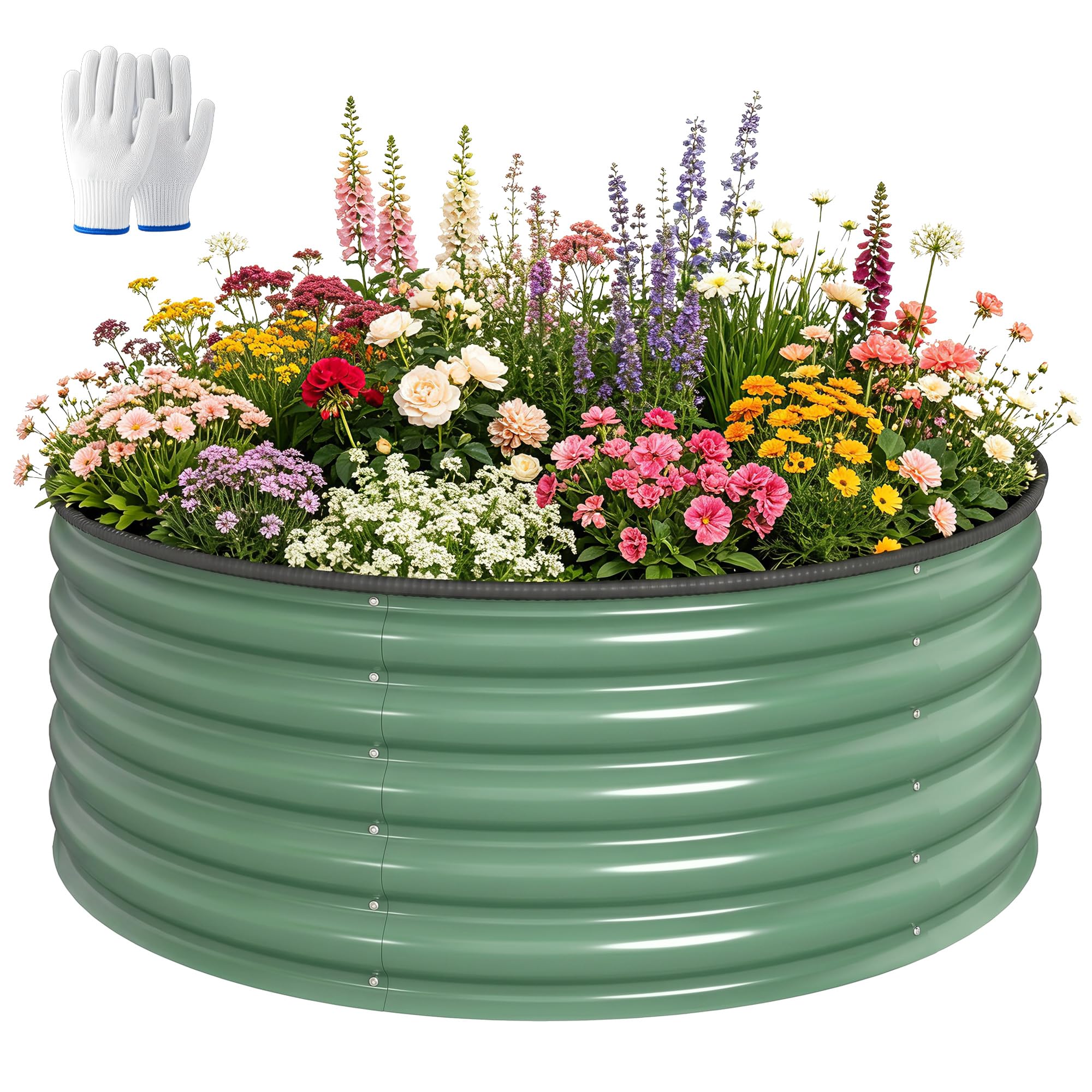 Outsunny Galvanised Planter With Gloves, 120 X 120 X 43Cm, Light Green