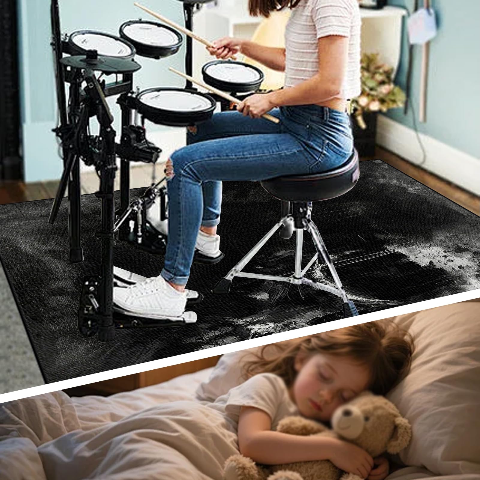 Drum Teppich Schlagzeugteppich 200 x 170 cm Elektrisches Trommel Teppiche Schallschutz Drumteppich Trommelmatte Professionelles rechteckiges elektronisches Jazz Schlagzeug Kit für Studio, Wohnung