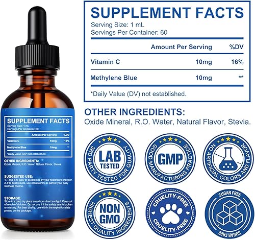 Miniatura 8 de Methylene Blue 1% Solution, Methylene Blue for Humans, Methylene Blue 1% Enhanced Liquid Solution for Increased Absorption, Humans Brain Health and