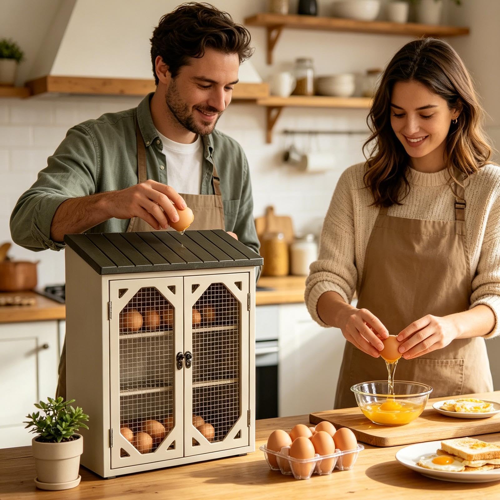 Armario de almacenamiento de huevos de madera para 30 huevos, soporte para huevos de estilo vintage con efecto rústico de granja, perfecto para encimera de cocina u organización de despensa