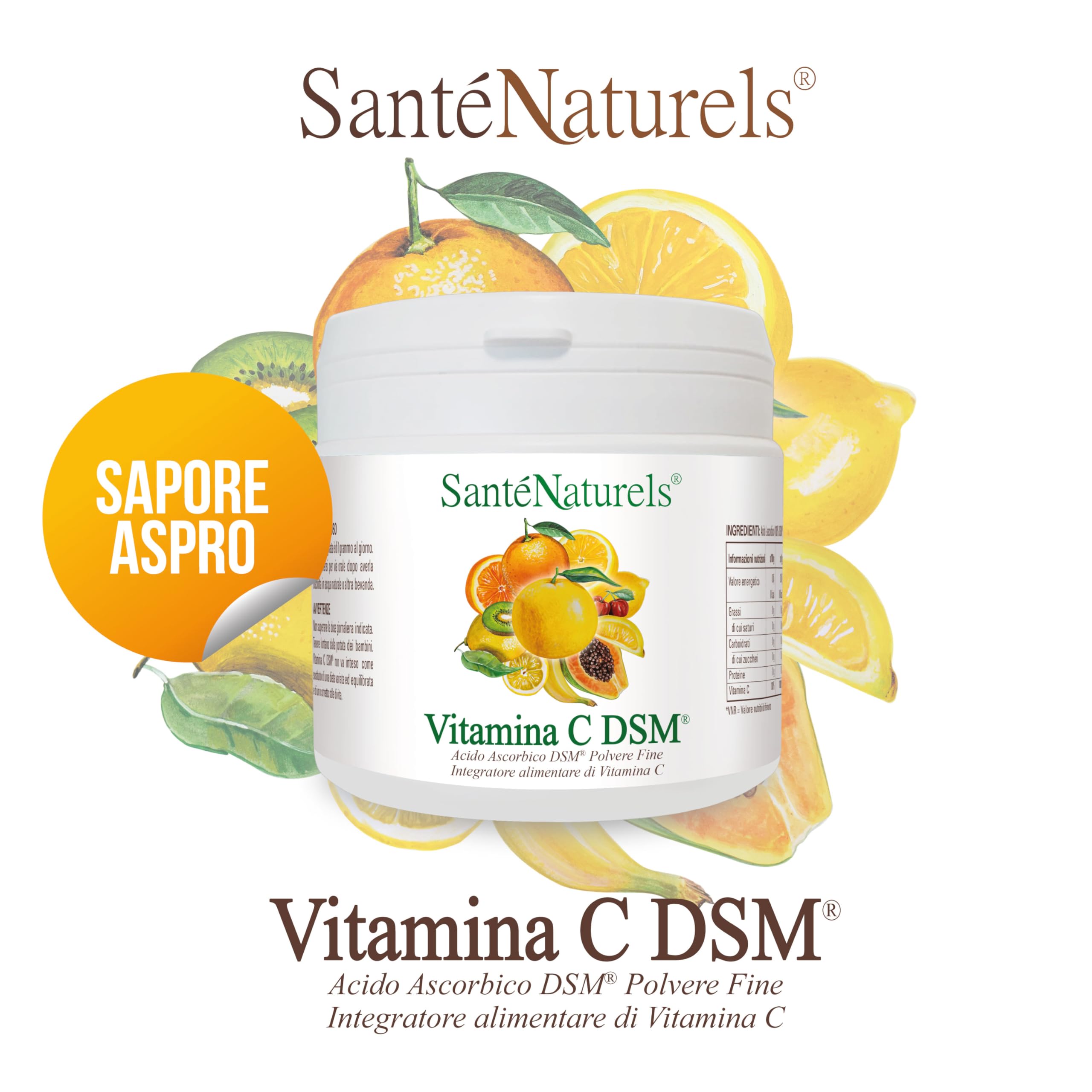 Acido Ascorbico Puro DSM 500g ● Vitamina C in Polvere Pura Fine e Idrosolubile ● Integratore Alimentare Naturale ● No Ogm, No Lattosio, No Glutine ● Produzione Europea