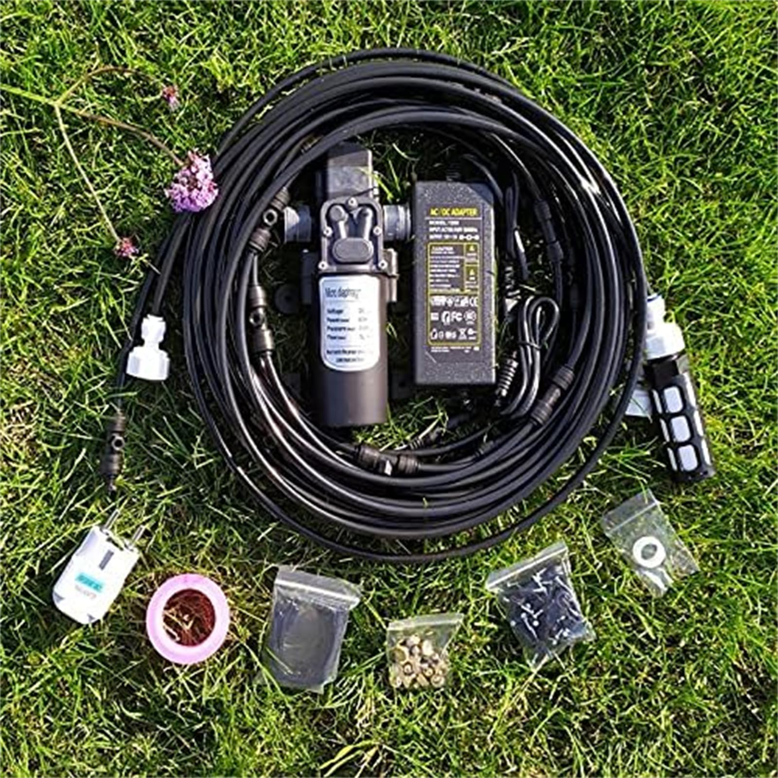 Genérico Kit Nebulizadores para Terrazas con Bomba de 12V, Sisteme de Nebulizacion para Exteriores jardín Pergola, Kit de Sisteme de Enfriamiento por Nebulización(Size:6M(19.6ft))