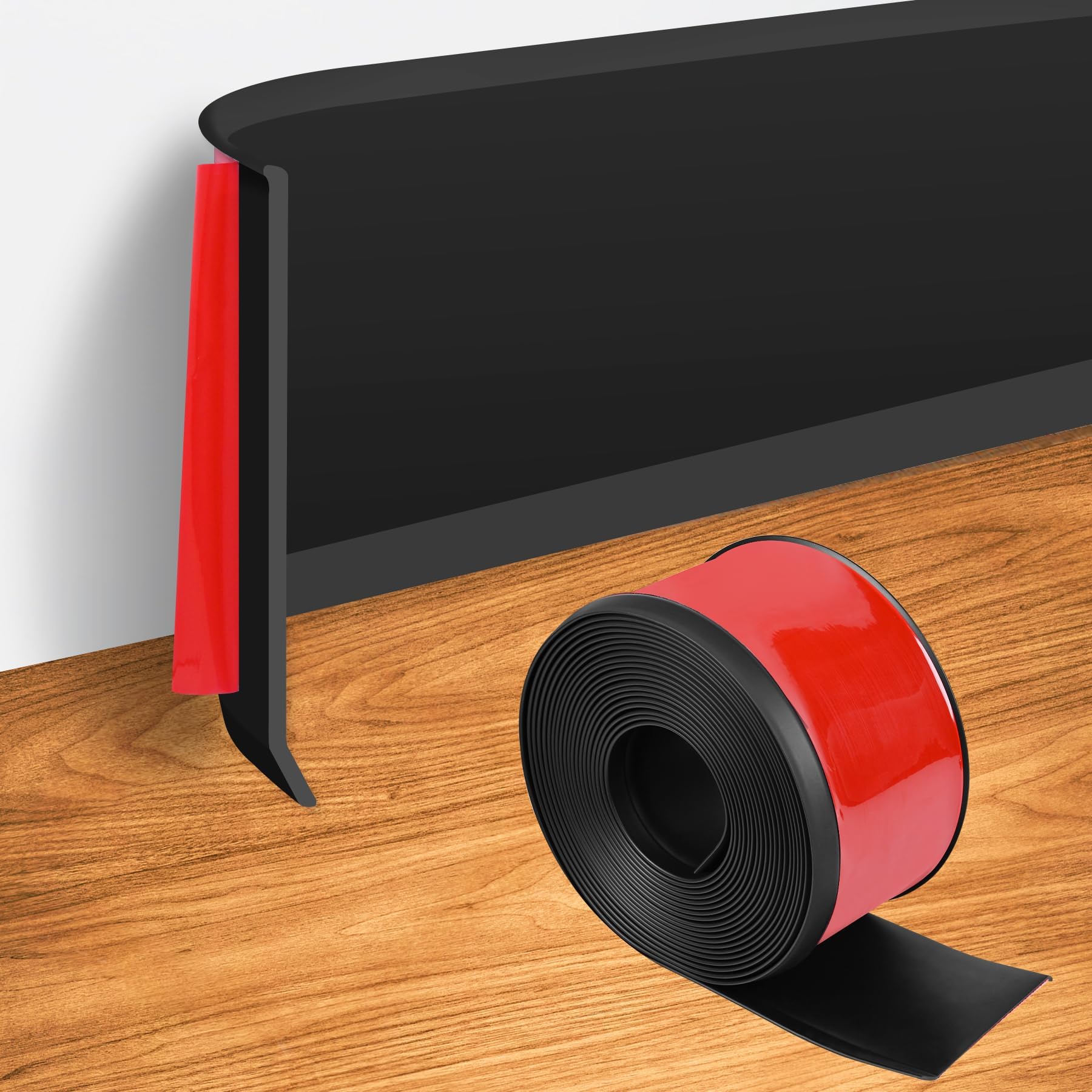 Wall Baseboard Molding Trim 4 Inch x 26 Feet Peel and Stick Molding Strip Flexible Self-Adhesive Vinyl Cove Base Trim Strip for Wall, Floor, Corner and Home Decor, Black