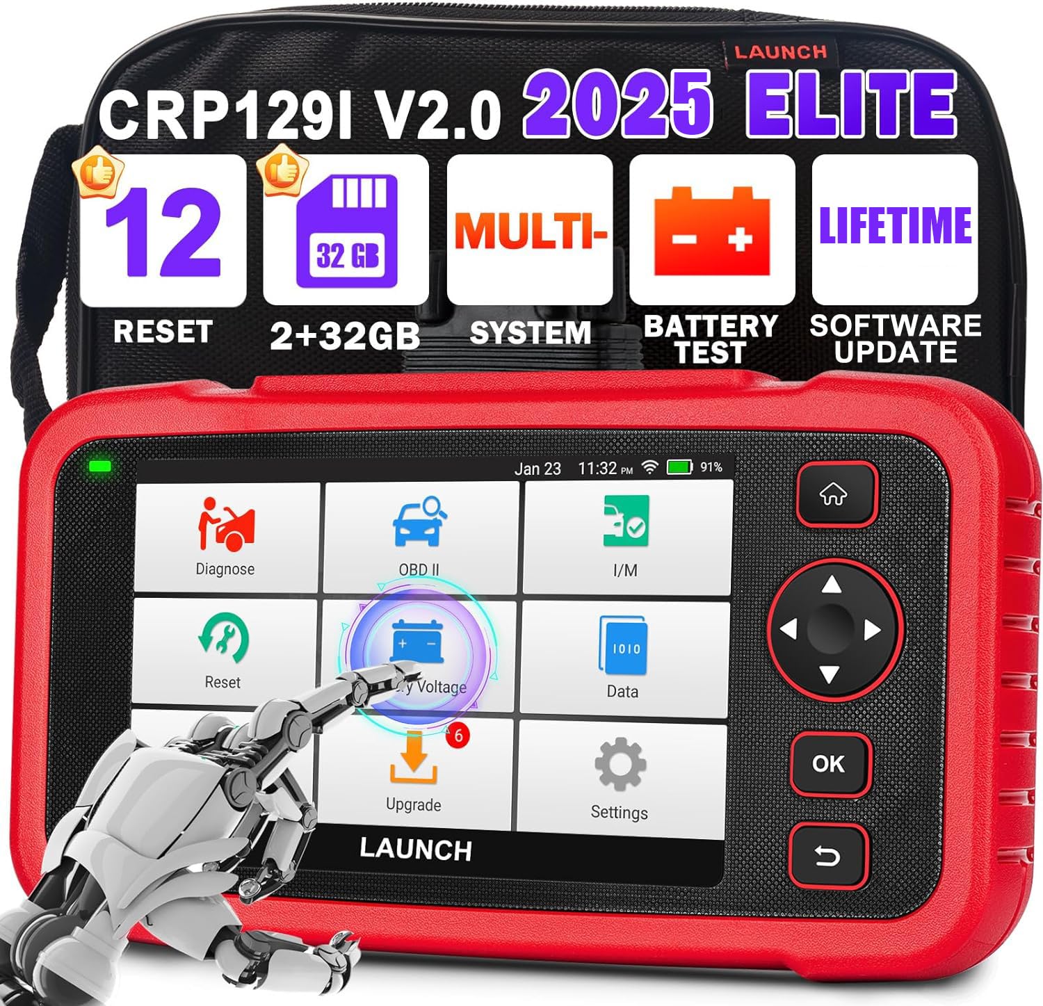2024 CRP129i V2.0 Car OBD2 Diagnostic Tool for All Vehicles, Car Code Reader for 4 Systems Diagnostics, 12+ Reset Oil/EPB/SAS/ABS/TPMS/DPF/Inject/AFS/AF/BMS/Adblue and Throttle Valve Regulate