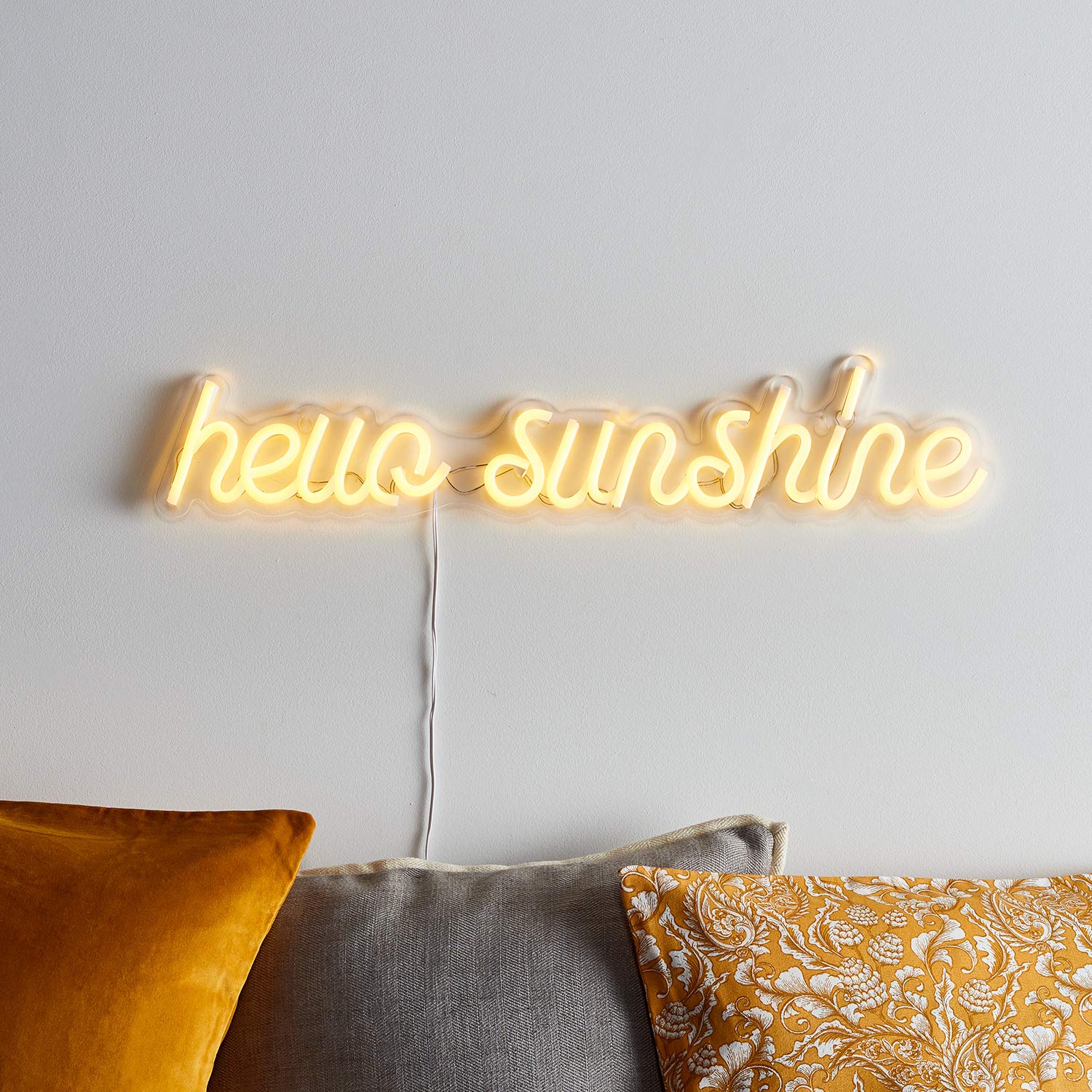 Lights4fun hello sunshine LED Neon Schild strombetrieben Neon Sign Neon Licht Neon Light Neon Schriftzug LED Schriftzug Wand Neon Party Deko