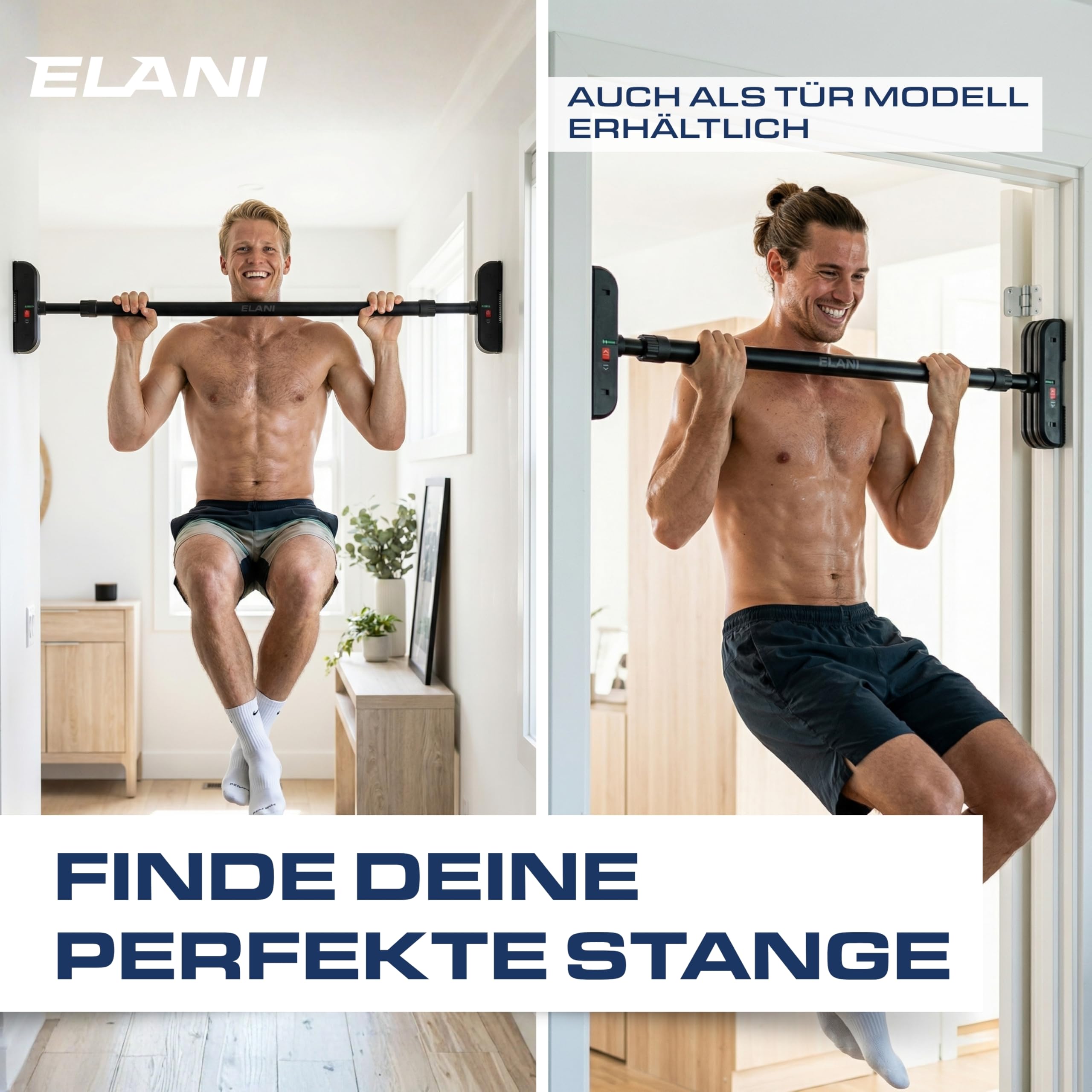 ELANI – Klimmzugstange Wandmontage 115–140 cm | Ohne Bohren | Mit Wasserwaage & sicherem Halt | Pull Up Bar für Flur, Decke & Indoor | Reckstange für Klimmzüge und Training zuhause