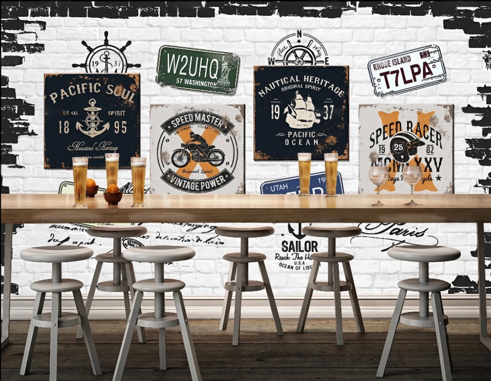 Tapeta retro nostalgiczna ściana z cegły kawiarnia angielski motyw plakat bar popołudnie herbata ciasto deser dom tło ściana zachodnia restauracja fototapeta kawiarnia, 3D, 250 x 175 cm