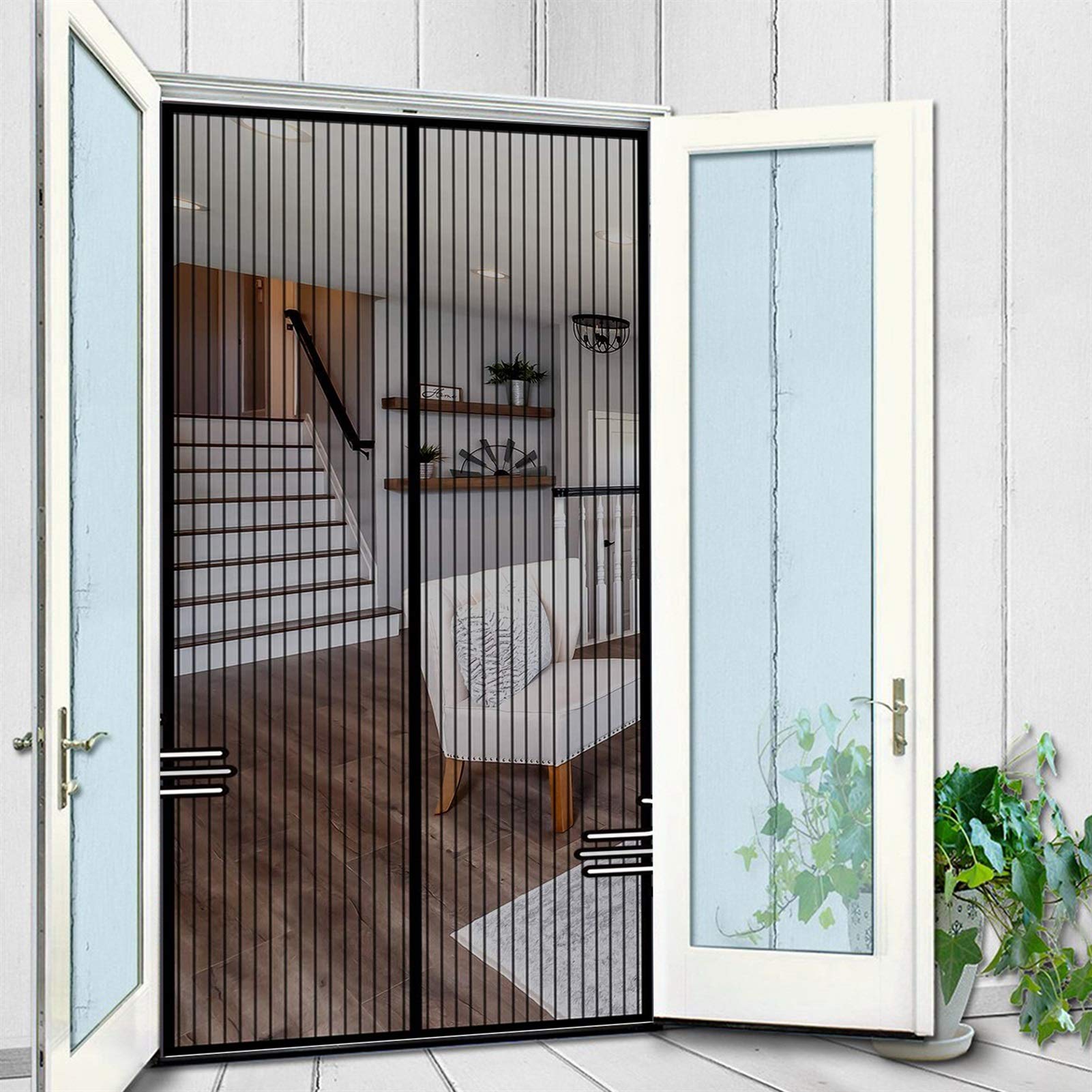 Fliegengitter Schiebetür 140x220cm Insektenschutz Fliegennetz Magnetverschluss faltbar für Balkontür Wohnzimmer Terrassentür, Schwarz