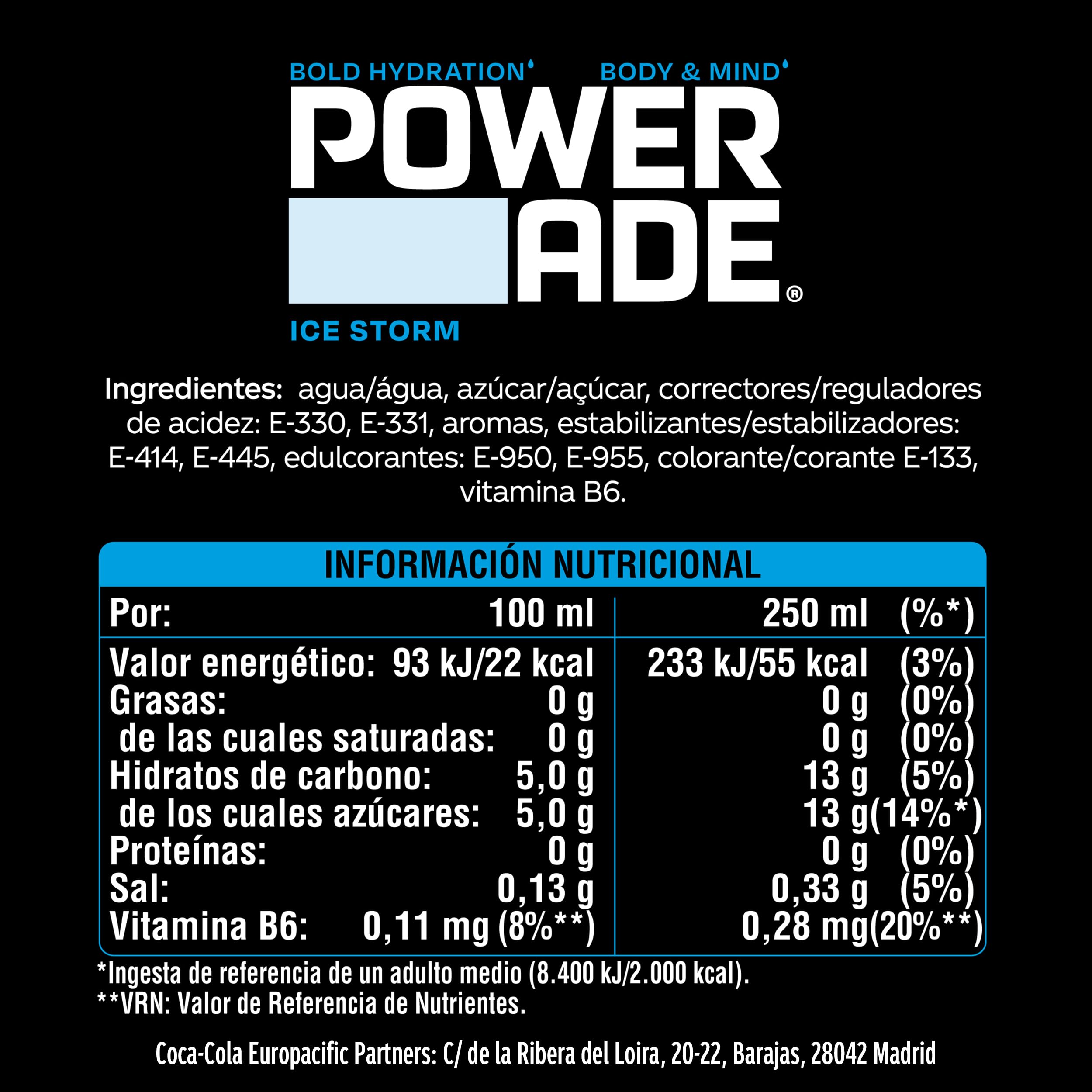 Powerade Ice Storm, Bebida Isotonica, Sin Gluten y Refrescante - Pack de 12 Botellas de 500ml