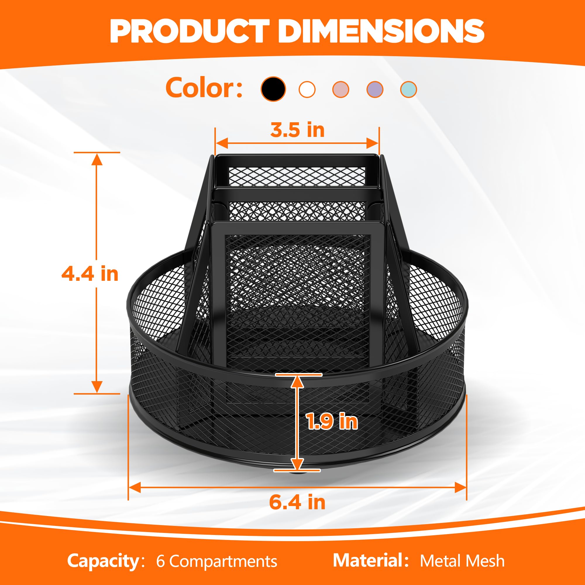 Docnest Organizer da scrivania girevole a 360°, portapenne a 6 scomparti, nero | Supporto in metallo resistente con divisorio rimovibile. Contenitore salvaspazio per matite, forbici e pennarelli