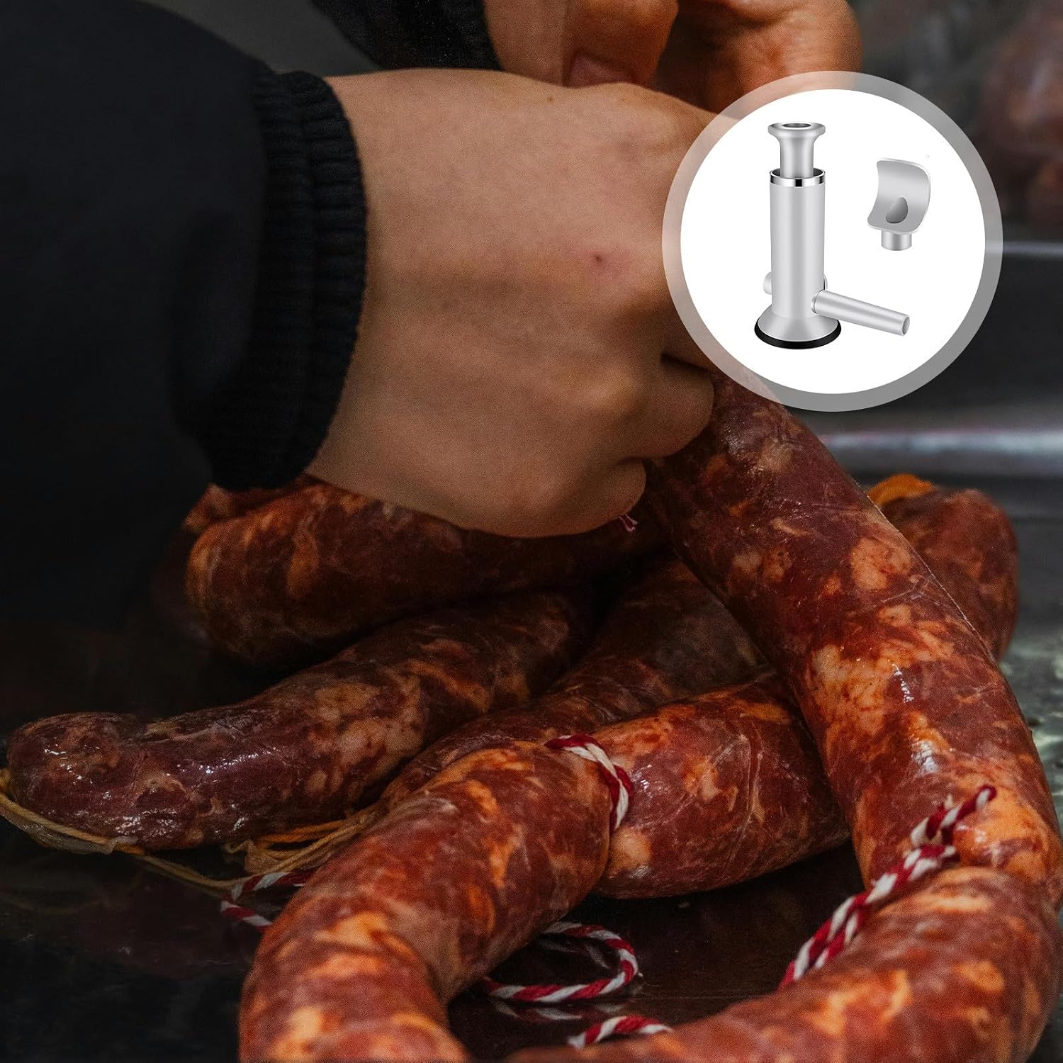 Levemolo 2 Set Manual Sausage Stuffer Machine with Stainless Steel Meatball Maker, Vertical Design and Steady Base, Compatible with Sausage Casings, Space Saving for Small Business