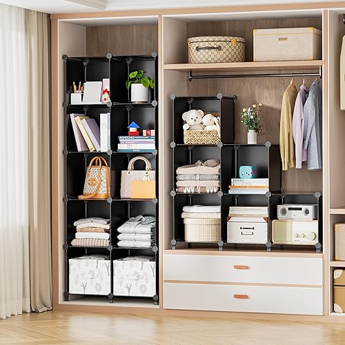 Miniatura 4 de Neprock Organizador de almacenamiento de 16 cubos, organizador de almacenamiento de ropa de armario, estantes de cubo, organizadores de armario