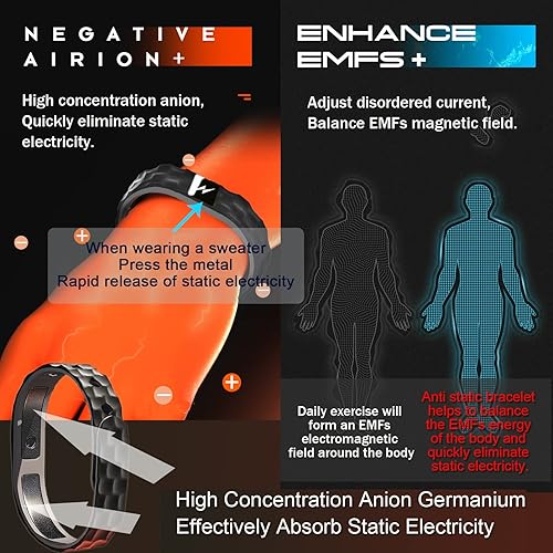 Miniatura 3 de Anti Static Wristband, Black Sport Power Balance Silicone Bracelet, Anion Germanium Winter Electrostatic Removal Rubber Wrist Strap for Men Women