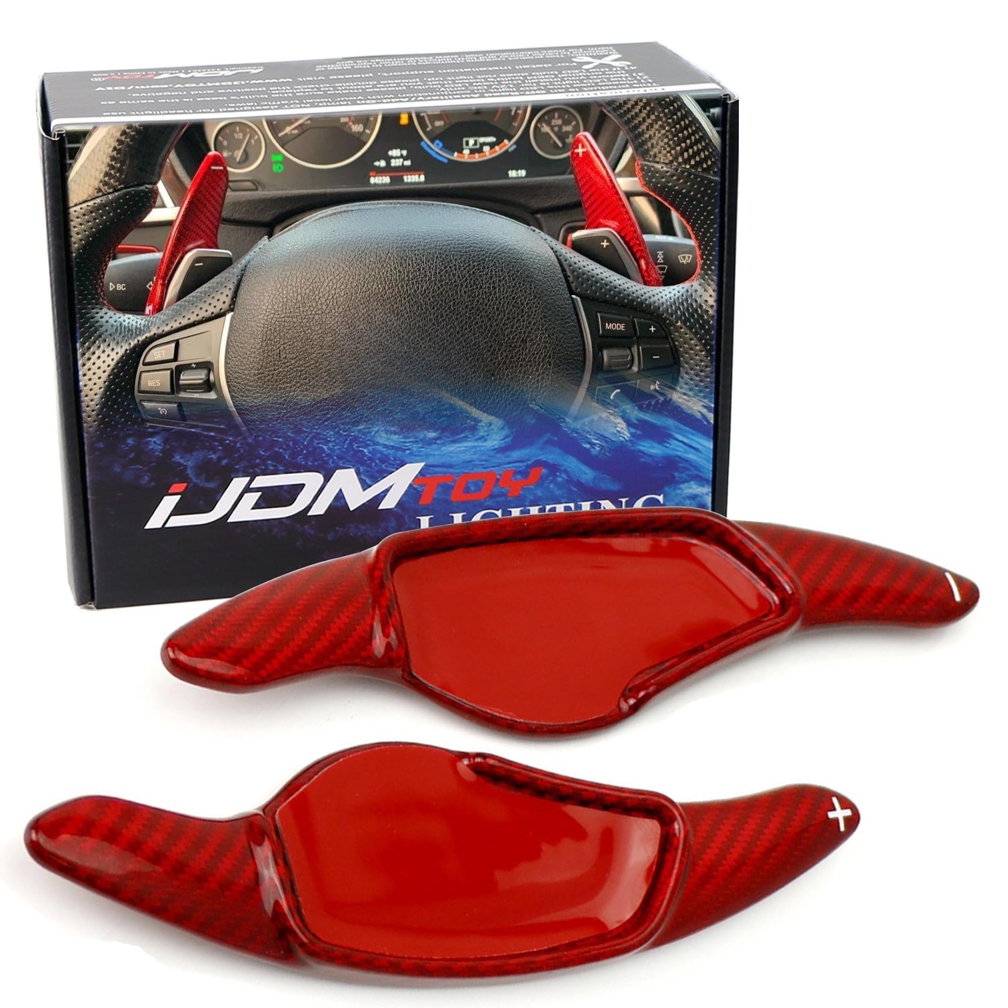 iJDMTOY High Gloss Red Genuine Carbon Fiber Larger Paddle Shifter Extensions Compatible with Compatible with All New BMW 3 4 5 7 Series X3 X4 X5 X6 (Gxx Chassis)