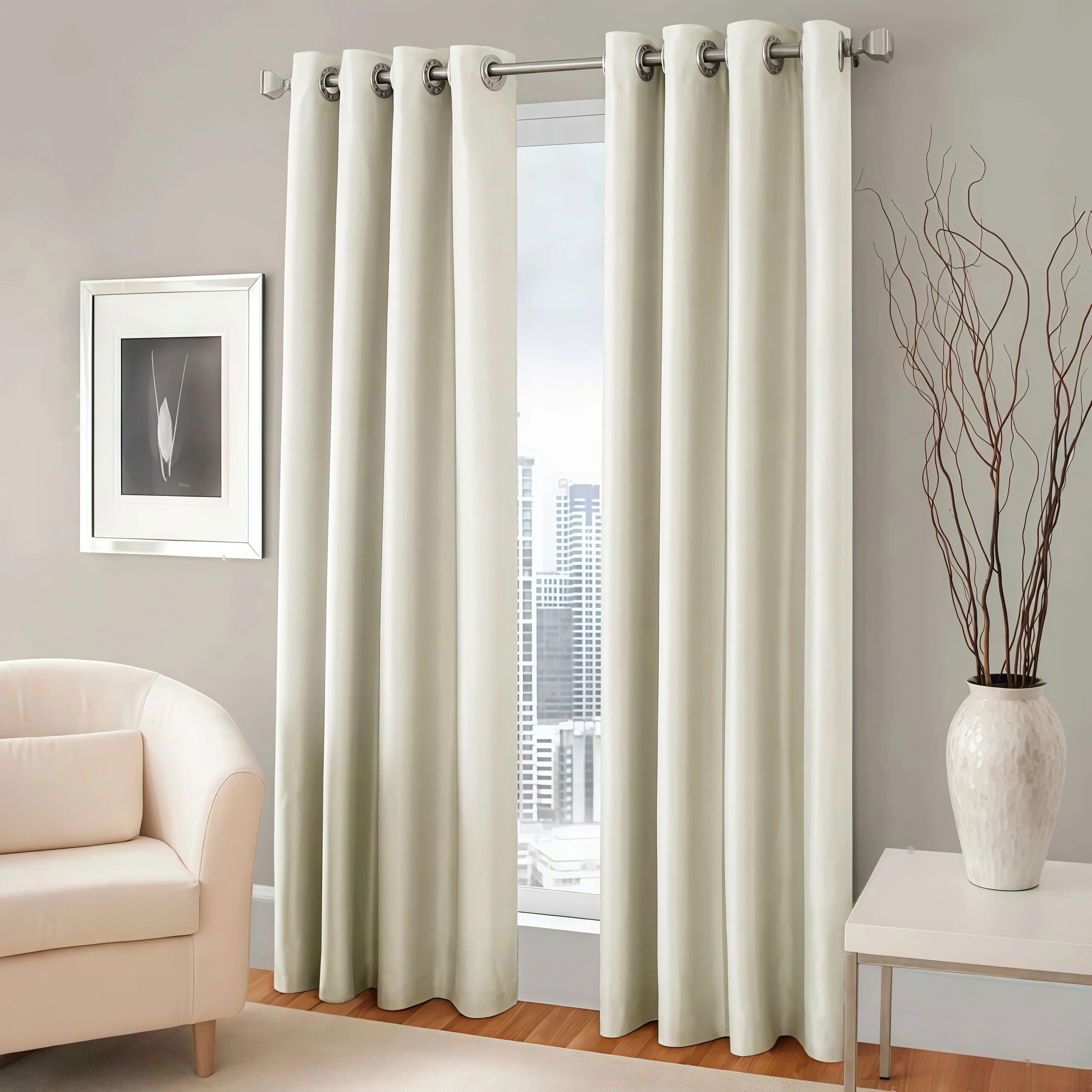 LIUJYUAN Black Out Curtain 170 x 370 cm with Eyelet, Windproof, Room Darkening Eyelet Curtain, Window Insulated Soundproof for Bedroom, Living Room, Door, Beige