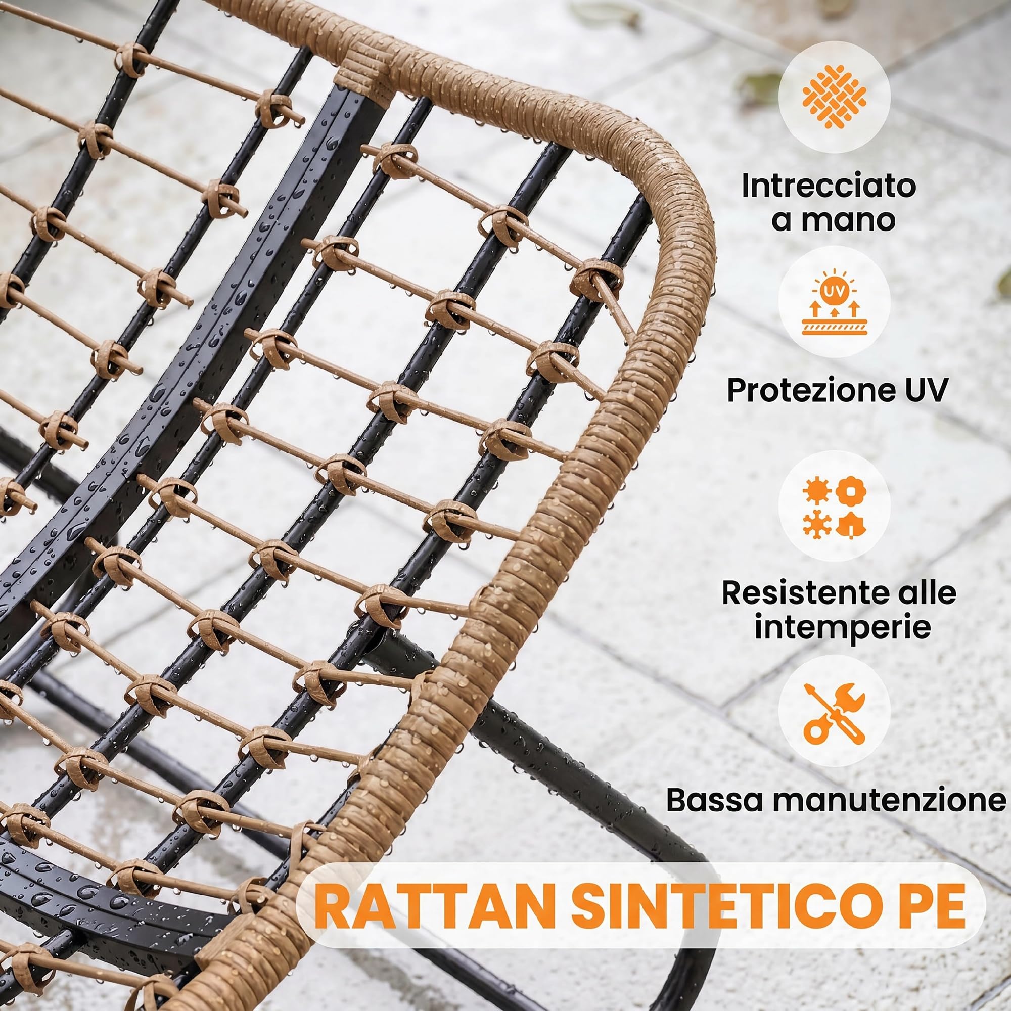 Outsunny Sedia a Dondolo da Esterni ed Interni con Seduta Extra Larga da 60 cm e Cuscino Imbottito, Poltrona Papasan da Giardino, Salotto, Giardino, Patio, Balcone, Grigio