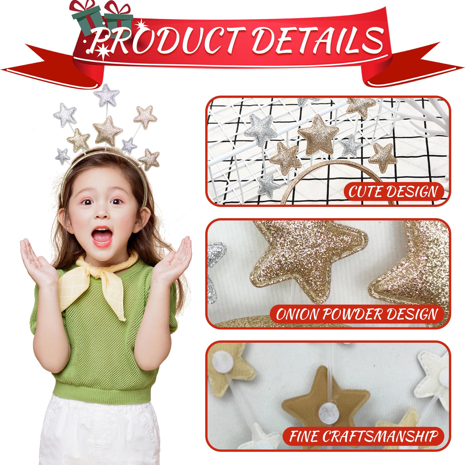 Star Headband Christmas Hair Accessories Xmas Accessories,Happy New Year Decoration for Ladies And Kids,Elastic Silicone Designs Bands,Different Funny Headdress for Holiday,Christmas Decoration - Image 3