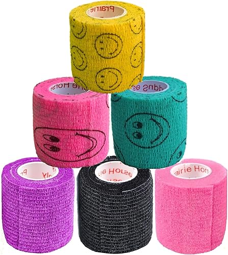 Cinta adhesiva de vendaje médico de 2 pulgadas (morado, rosa, negro y sonrisas en amarillo, rosa neón, no verde) (6 rollos) (6 rollos) rollos