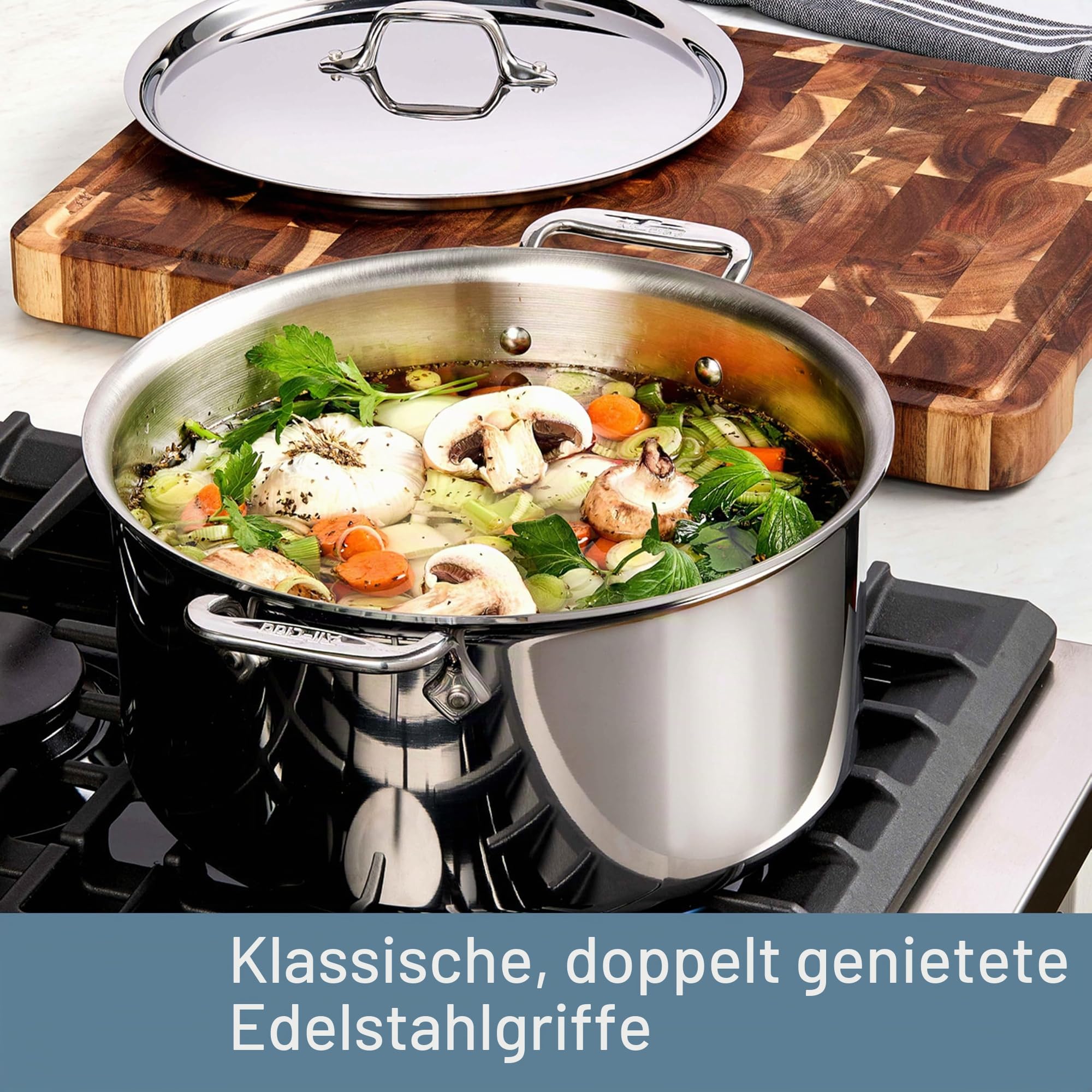 All-Clad D3 3-lagiges Edelstahl-Kochgeschirr-Set, 10-teilig, Induktion, ofenfest, 600 F, Küchen-Kochset mit Bratpfannen, Töpfen, Sautépfanne, Suppentopf und Suppentopf, Töpfe und Pfannen, Silber