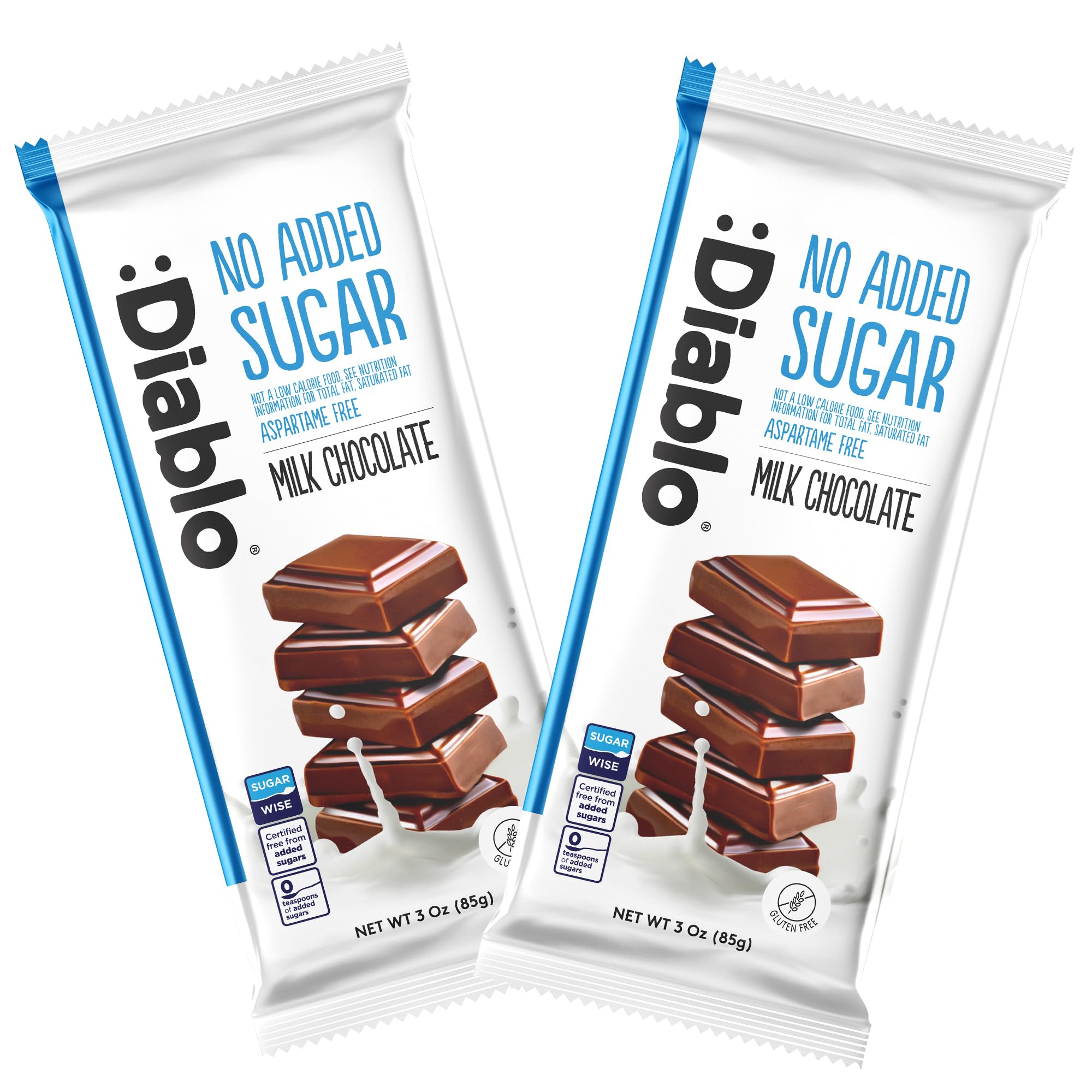 Diablo No Added Sugar Milk Chocolate Bar – Maltitol Sweetened, Low Carb & Gluten-Free Treat, Ideal Snack for All – Celebrate Any Occasion, Birthdays, Valentine’s, Anniversary – 85g, 2 Packs