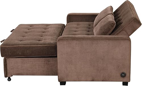 Miniatura 5 de Eafurn Sofá cama convertible 3 en 1 con cama extraíble, futón pequeño sofá biplaza con respaldo reclinable y reposabrazos, sofá cama tapizado, color