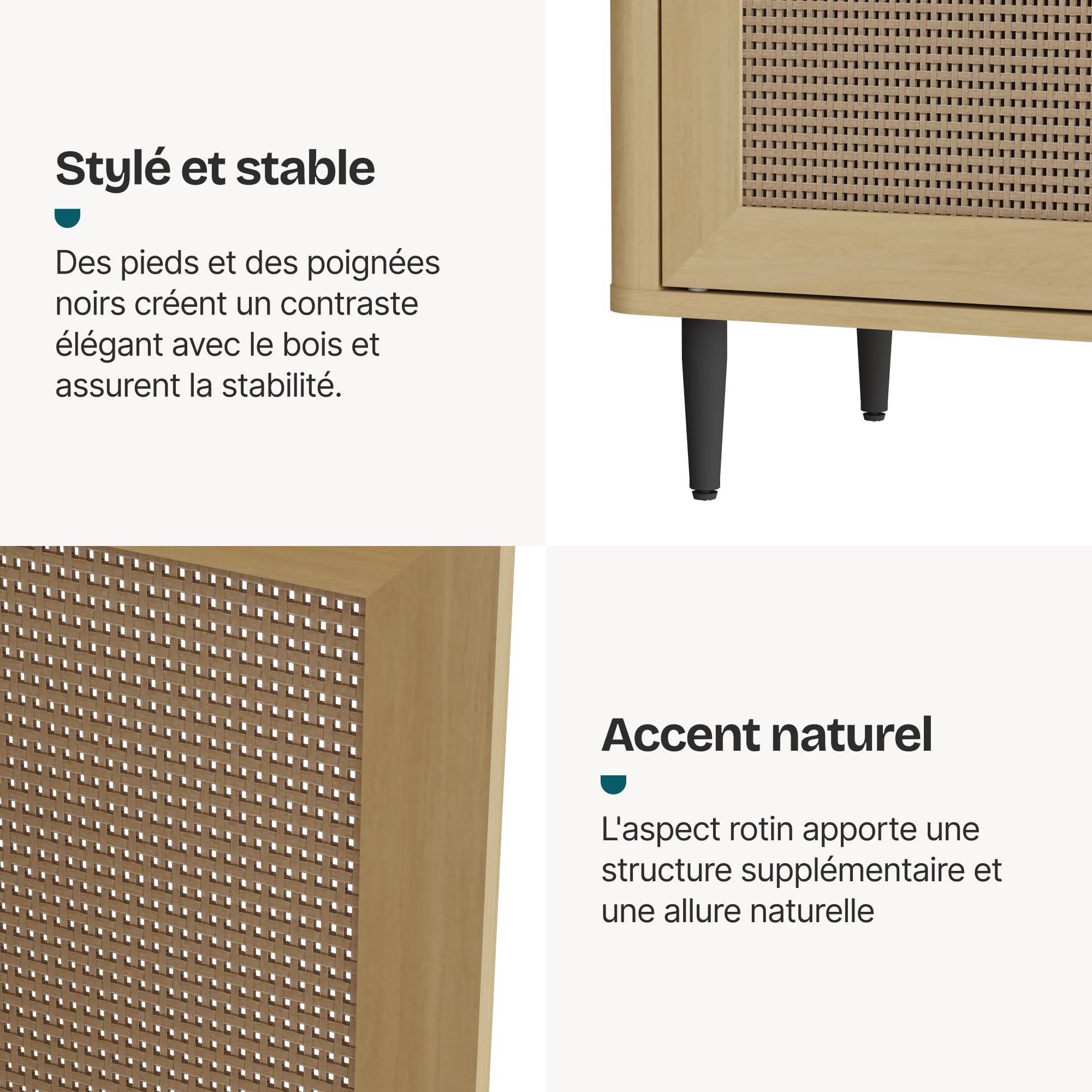 [en.casa] Buffet Design Intemporel avec 2 Portes 2 Compartiments Vaisselier Meuble de Rangement pour Salon Salle à Manger MDF Tressage Synthétique 83 x 80 x 40 cm Effet Chêne Aspect Rotin Noir