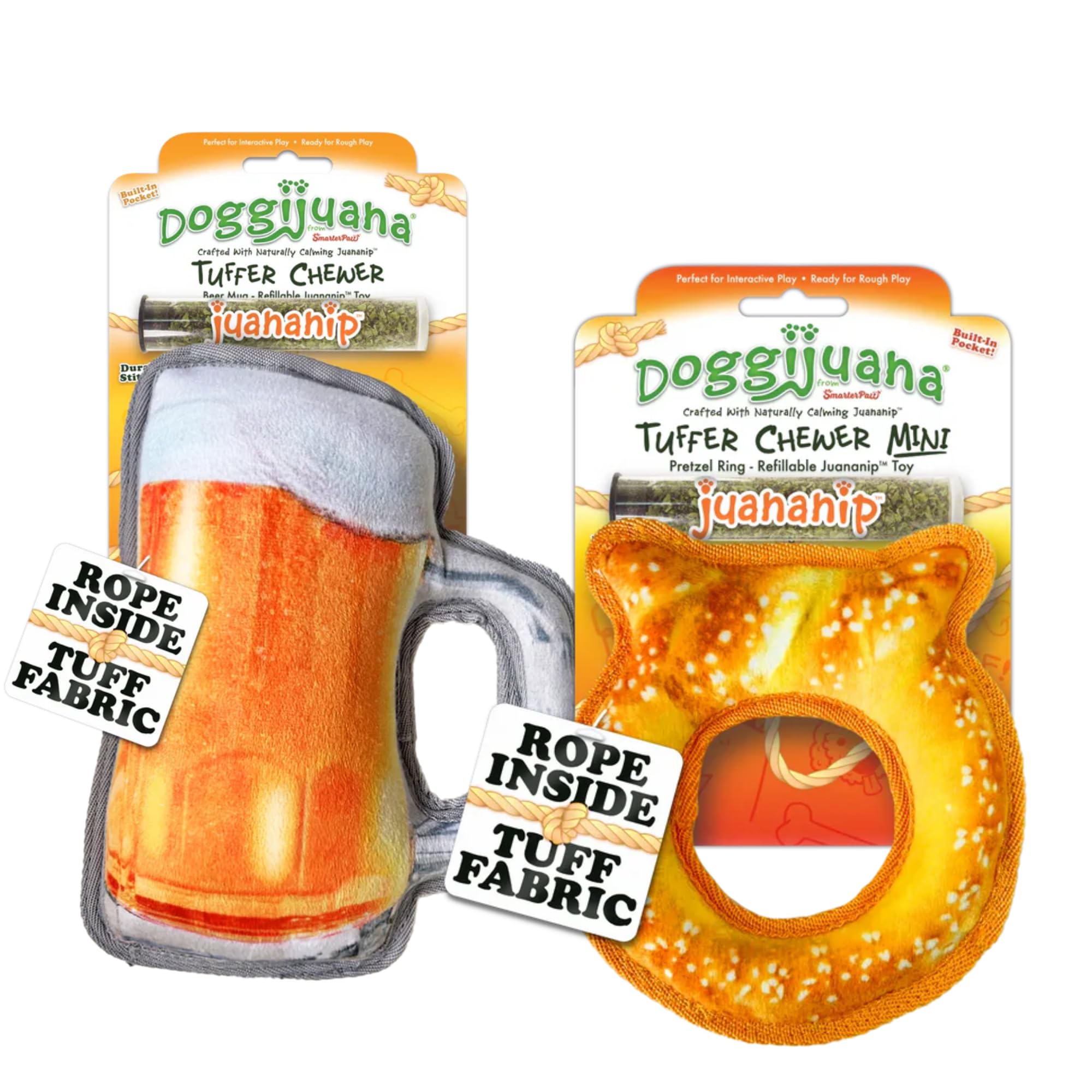 Doggijuana Mini P &amp; Beer Bundle | Squeaky Refillable Plush Toy, 2 Pack