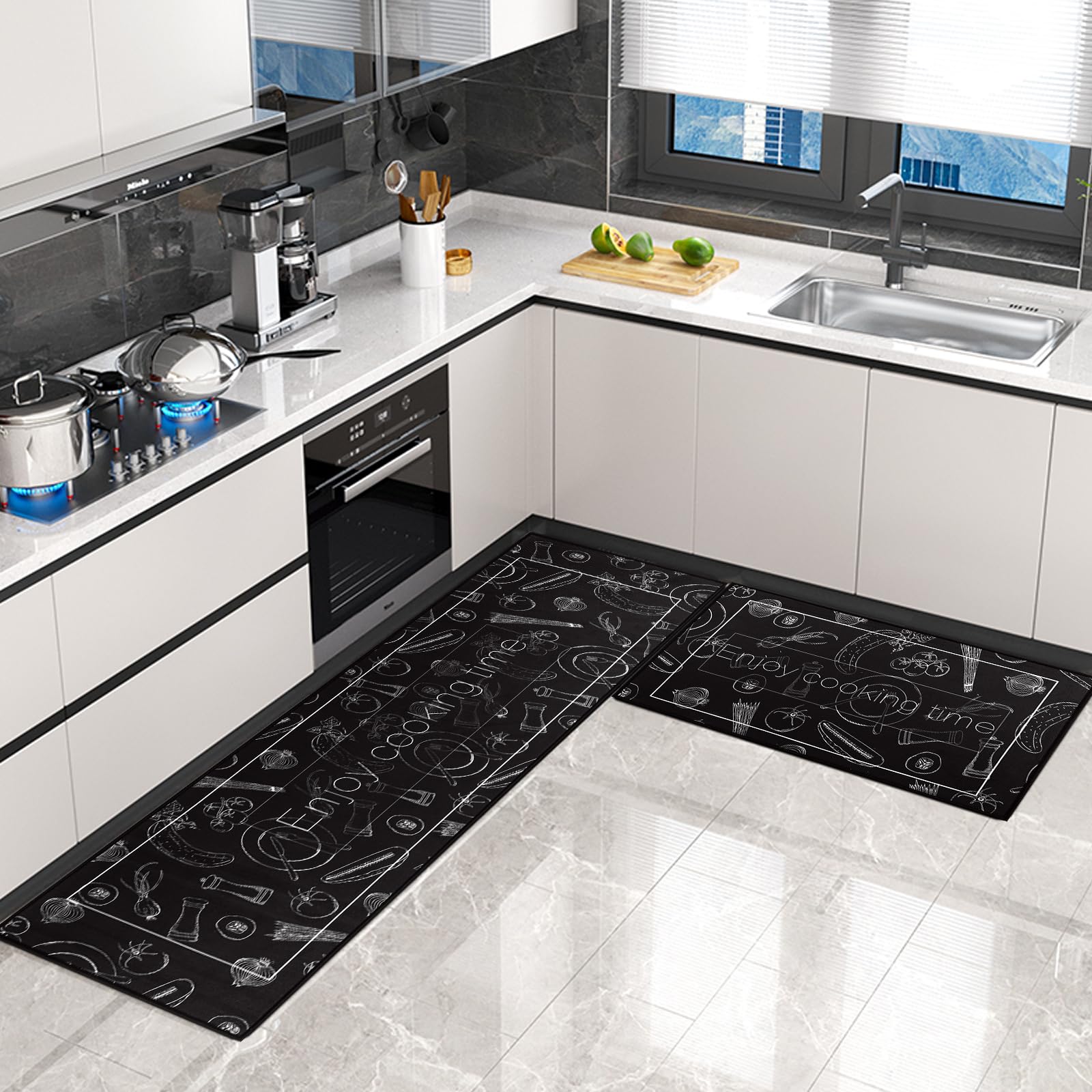 Juego de Alfombras de Cocina 2 Piezas Antideslizantes para Cocina, Comedor, Piso, Hogar, Oficina, Fregadero, Lavandería, 40 x 60 cm + 40 x 120 cm,X9