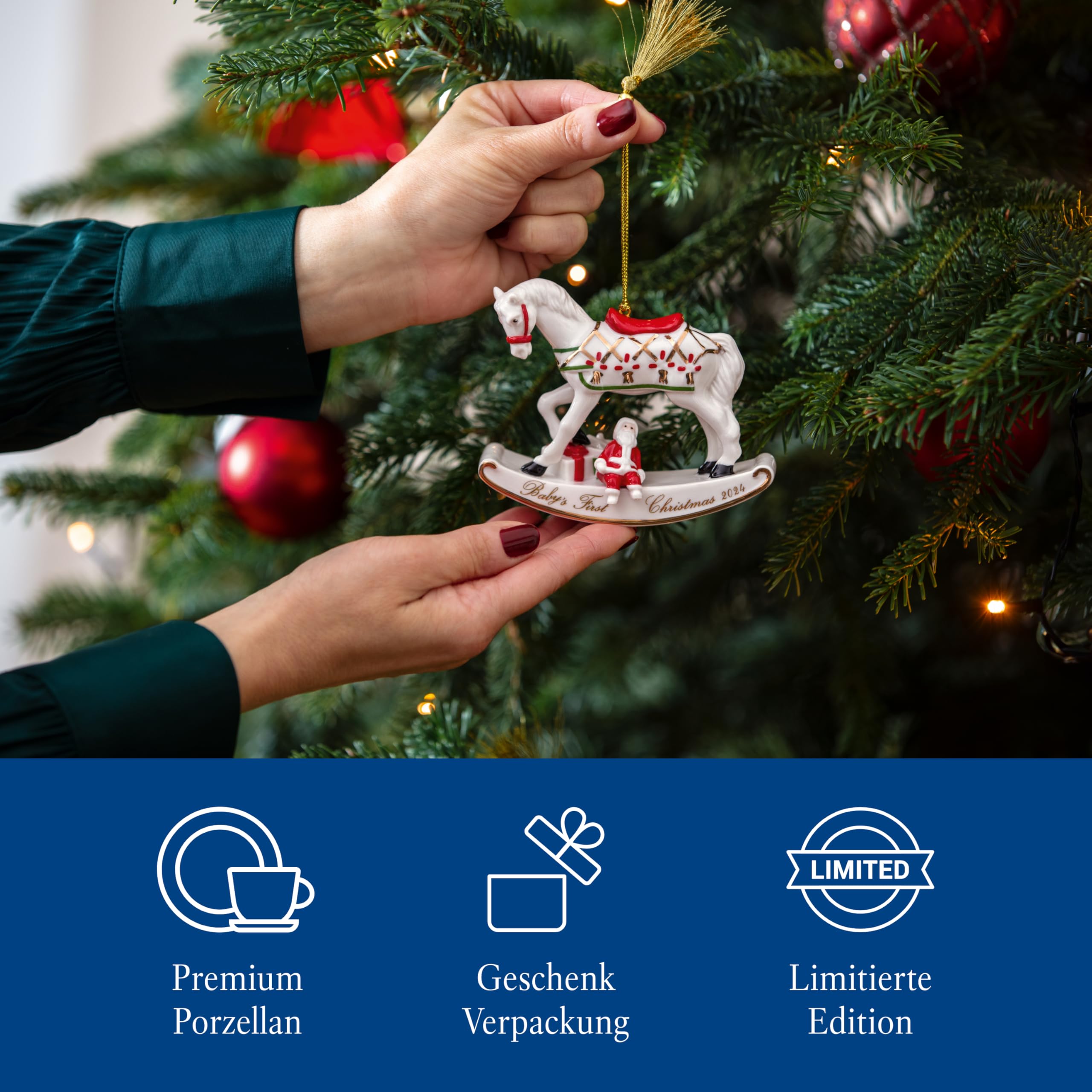 Villeroy & Boch – Christmas Classics Ornamente Weihnachten "Schaukelpferd" Bunt, Weihnachtsdeko, Weihnachtsdekorationen, Figur, Baumschmuck, Anhänger, Premium Porcelain, Metall, Kunststoff