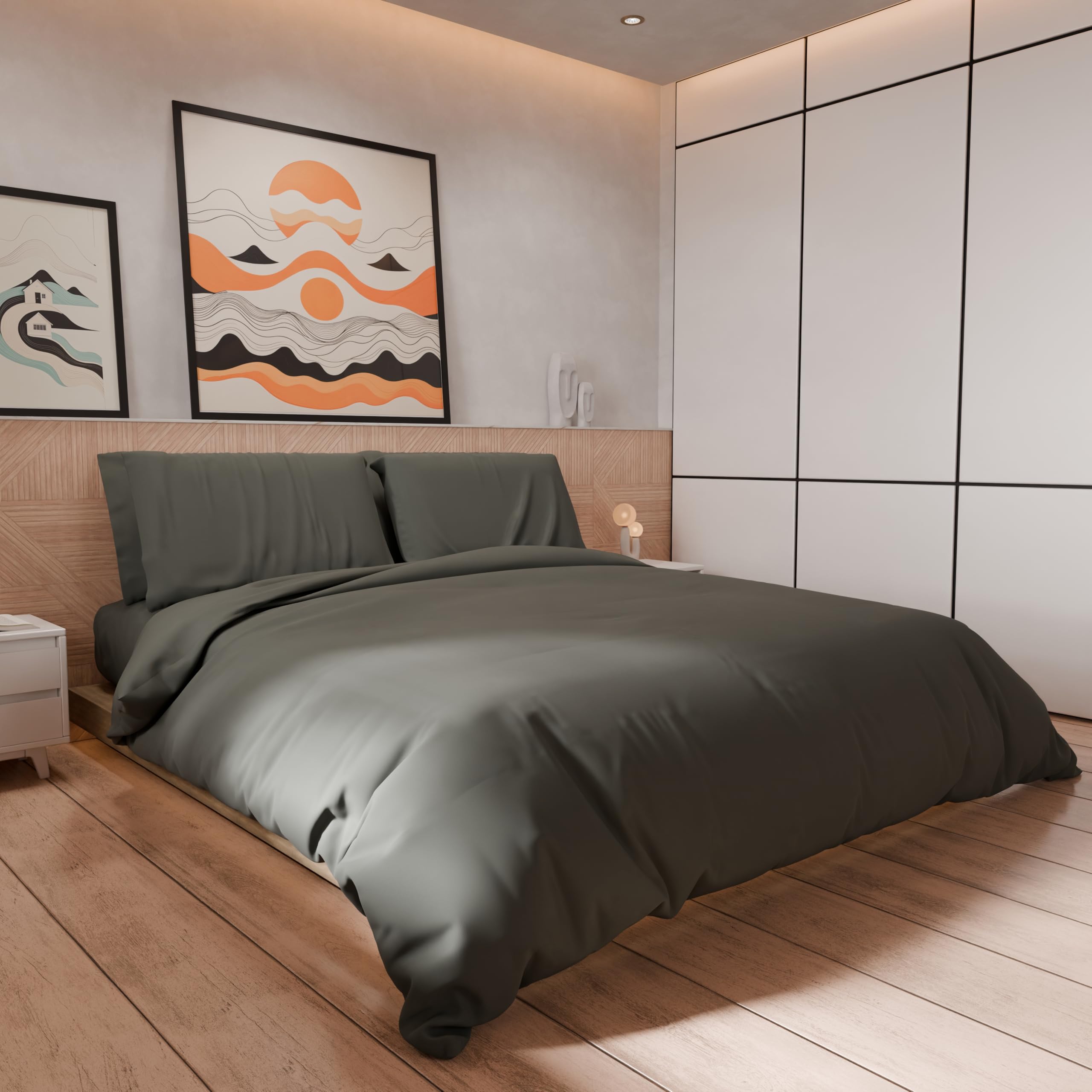 Set Copripiumino Matrimoniale PETTI 250x200cm - Microfibra Morbida, Grigio Scuro, Con 2 Federe 50x80cm