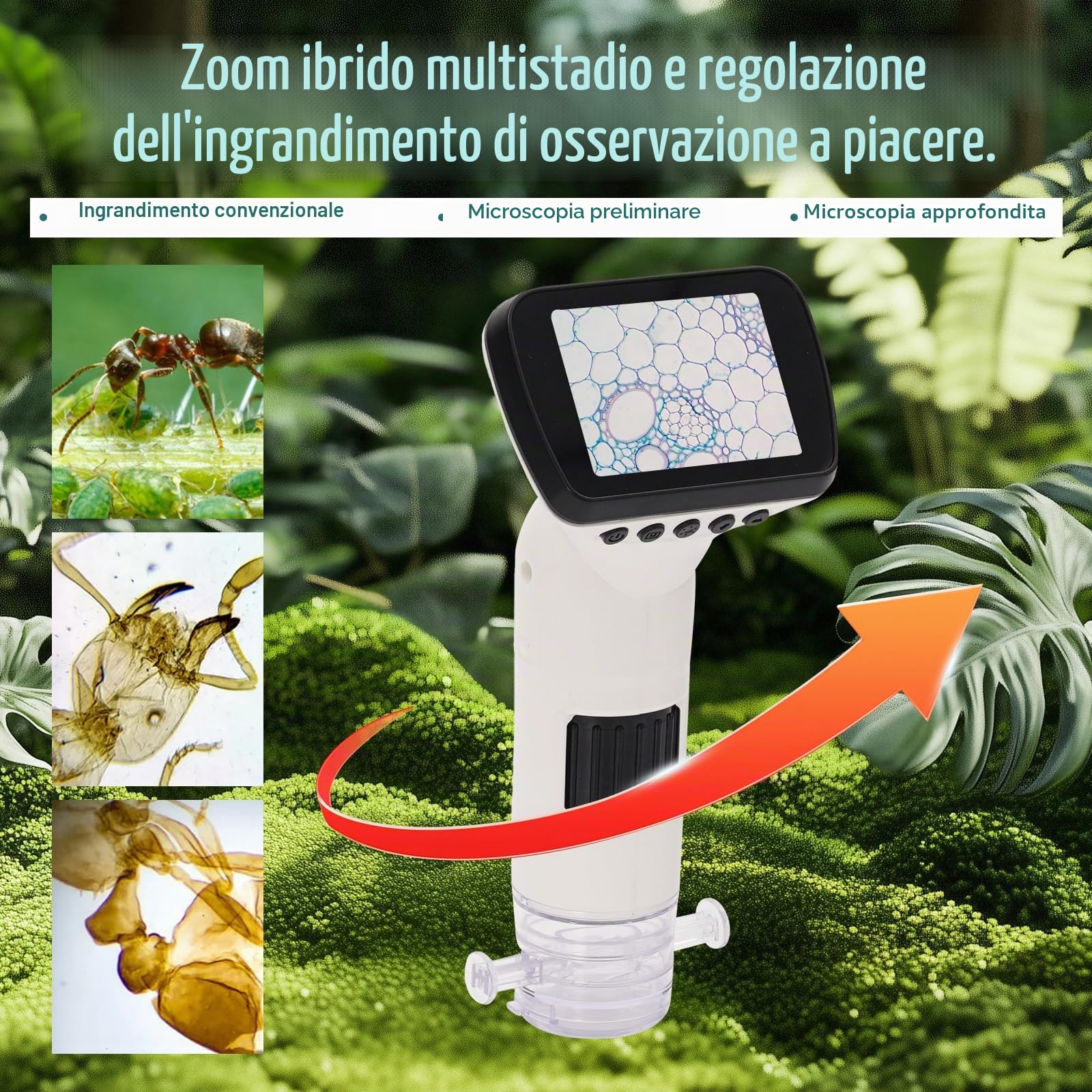 2in1 microscopio digitale bambini,microscope portatile bambini con display LCD da 2,4 pollici e ingrandimento 1000x. Set di esperimenti scientifici per children con vetrini microscopio